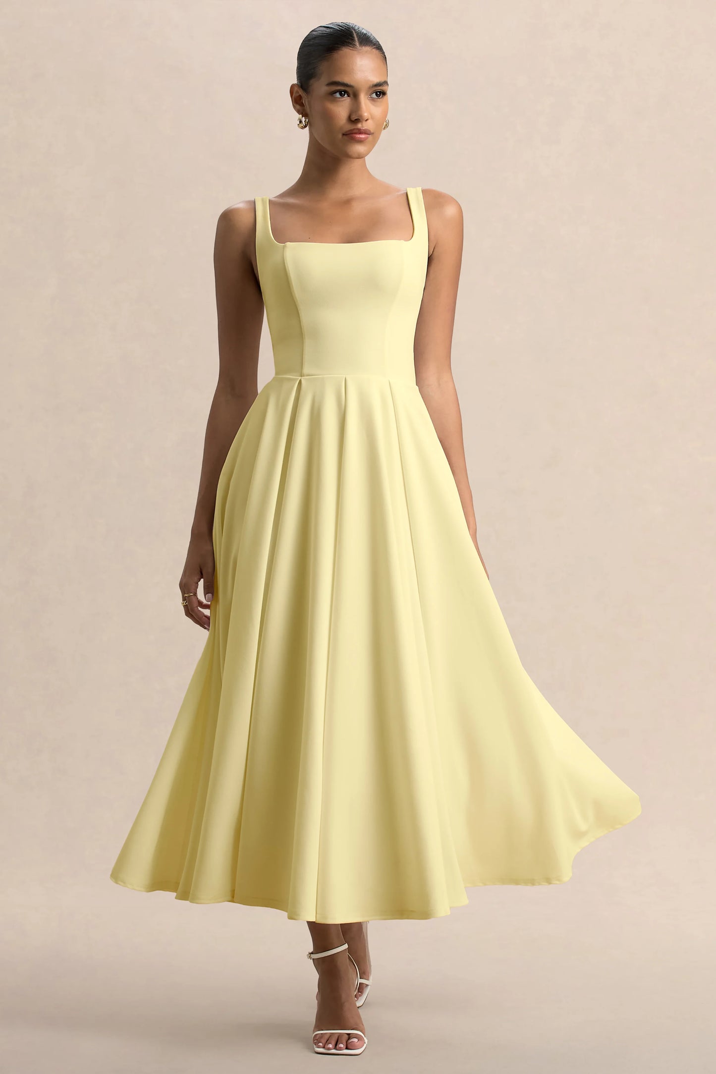 Parina Lemon Strappy Volume-Hem Midi Dress