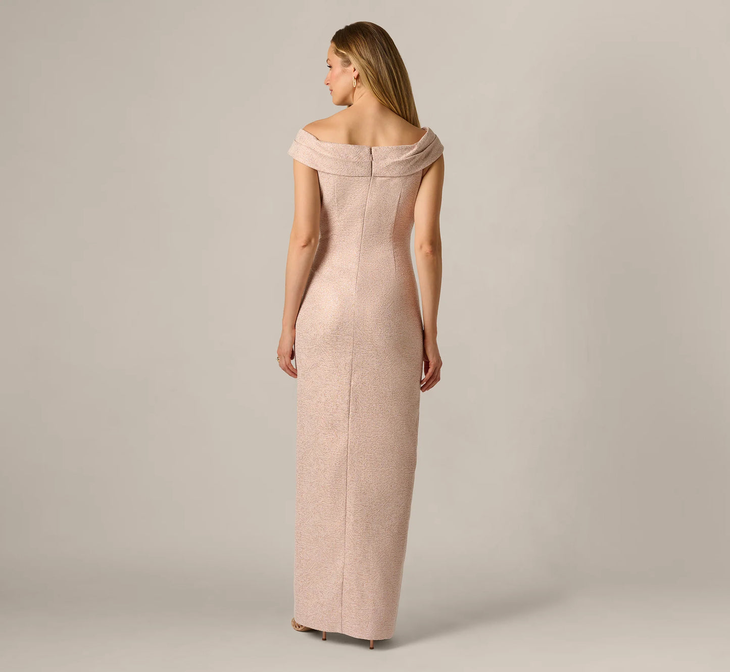 Off Shoulder Draped Stretch Jacquard Gown In Blush