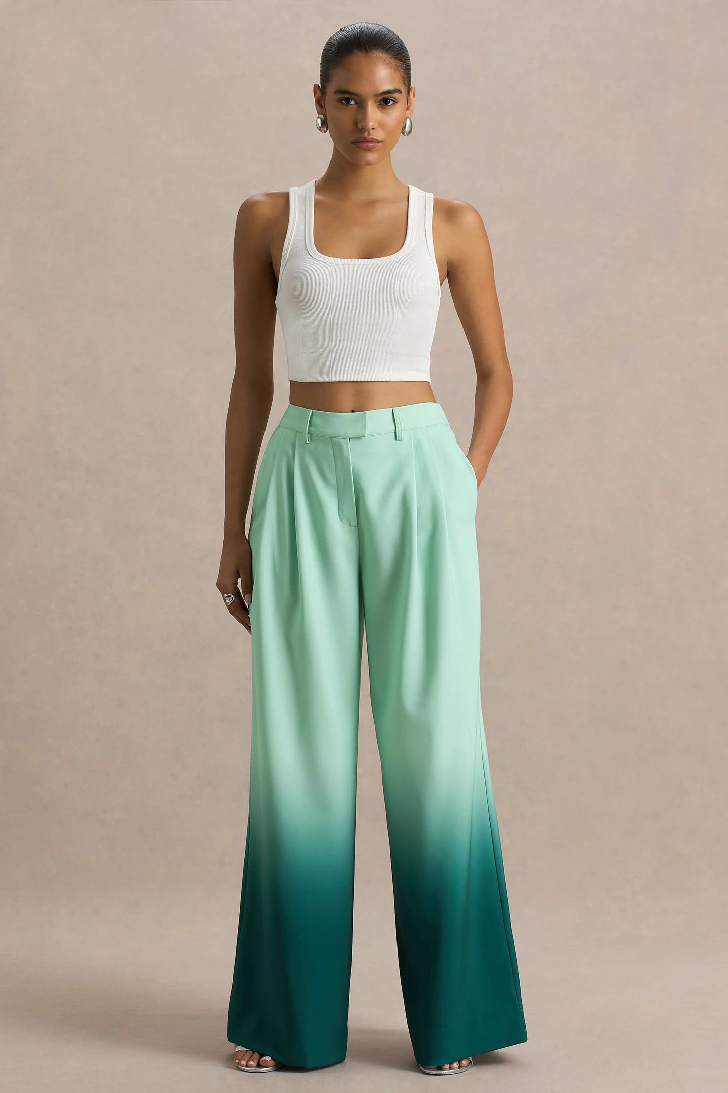 Safia Emerald Ombre Satin Wide-Leg