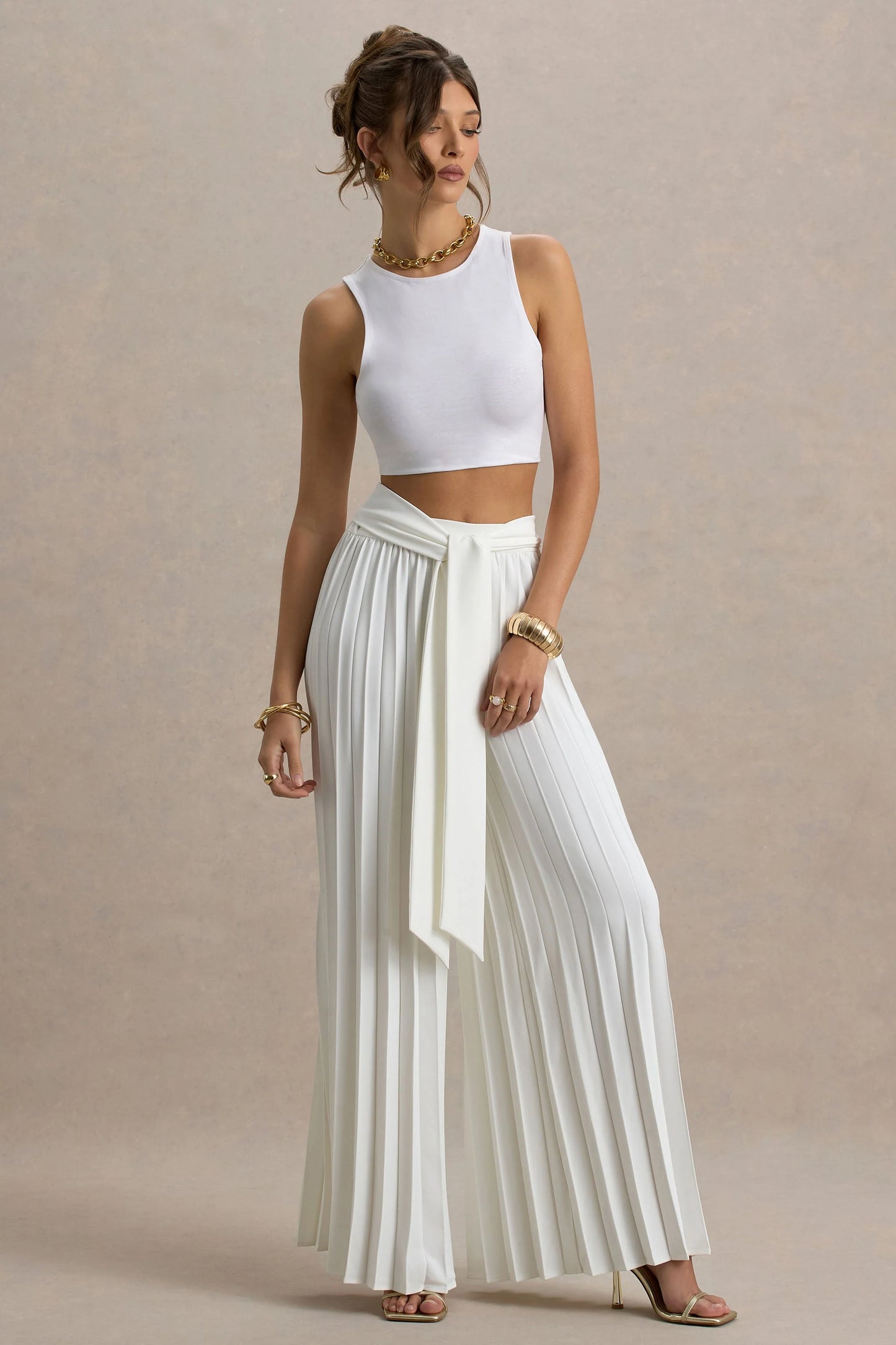 Eclipse Cream Pleated Wide-Leg Trousers