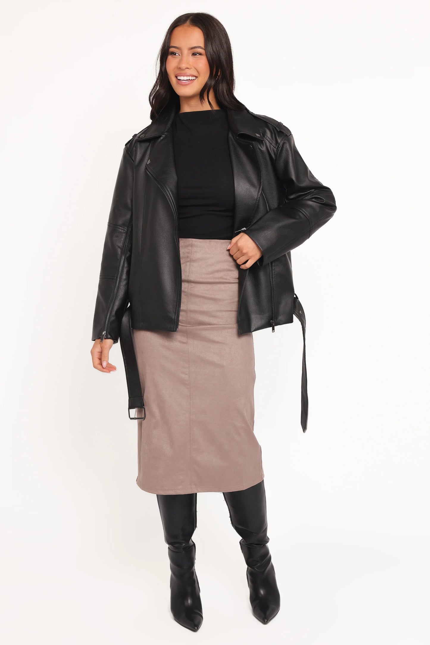 Parsons Oversized Faux Leather Moto Jacket - Black