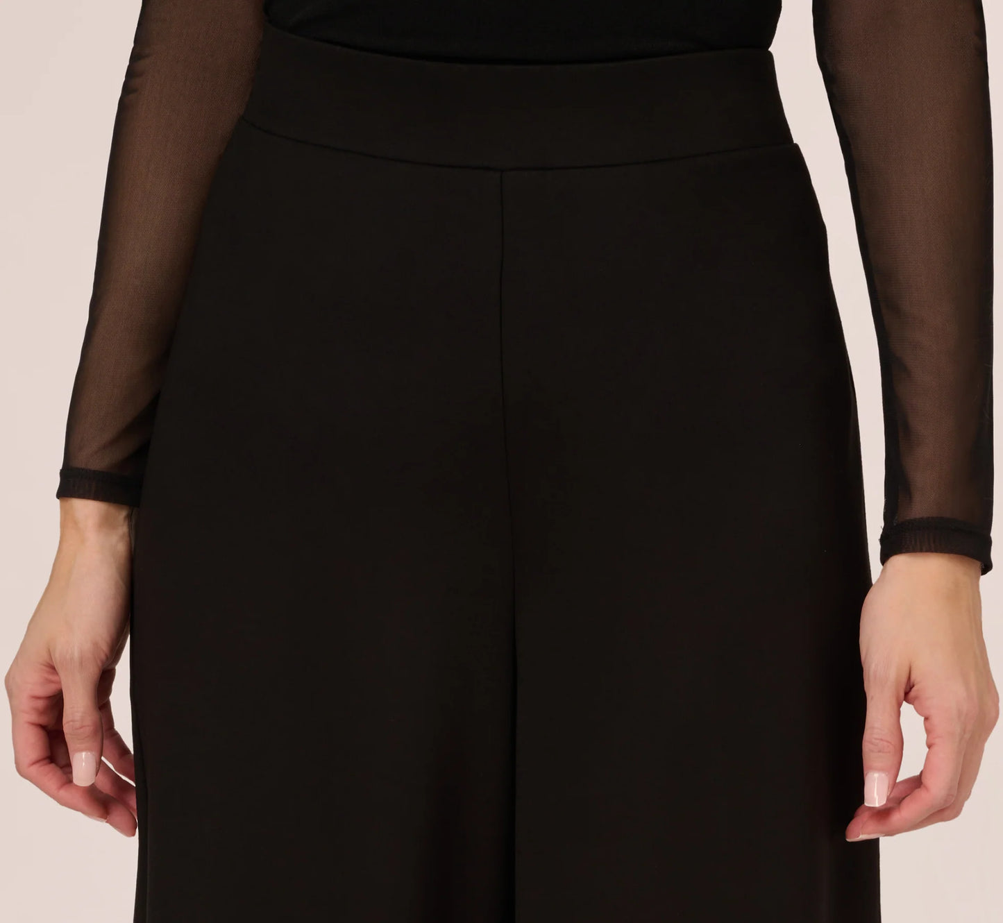 Ponte Knit Wide Leg Pants With Elastic Waist In Black