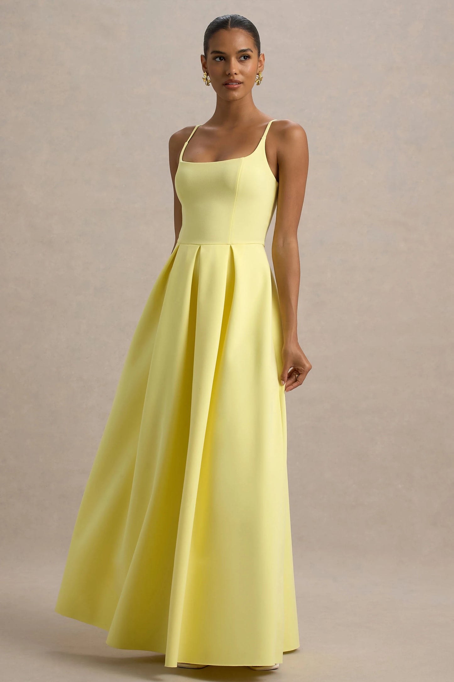 Bambina Lemon Scoop-Neck Pleated Maxi Dress