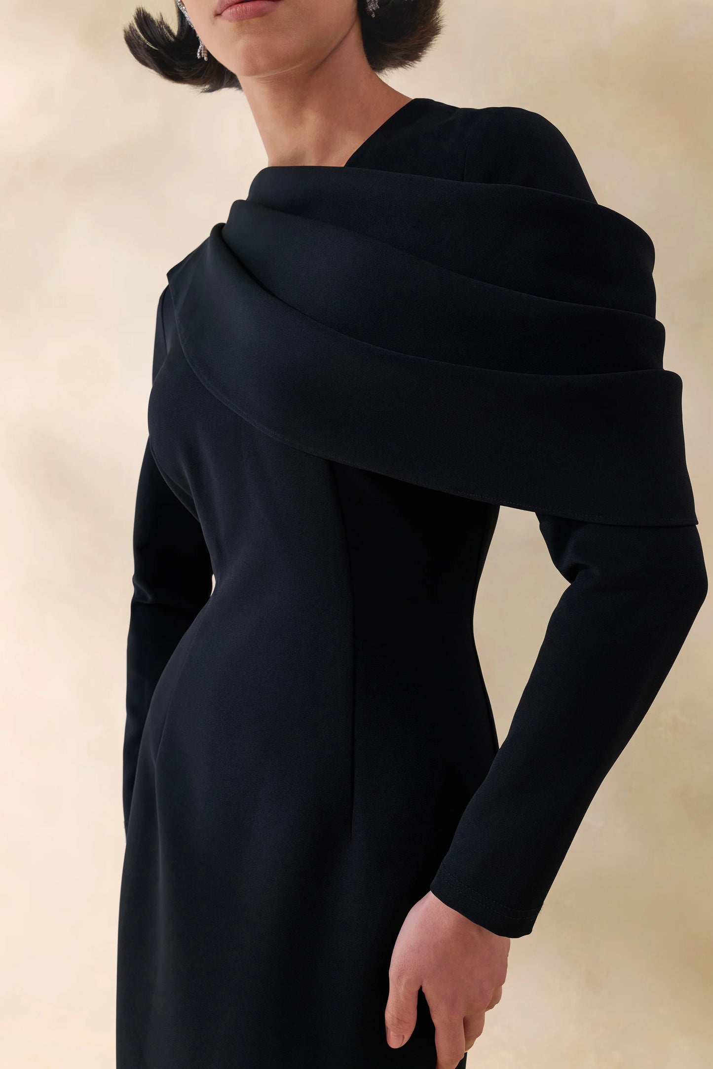 Heliora Black V-Neck Maxi Dress With Sash And Draped-Detail