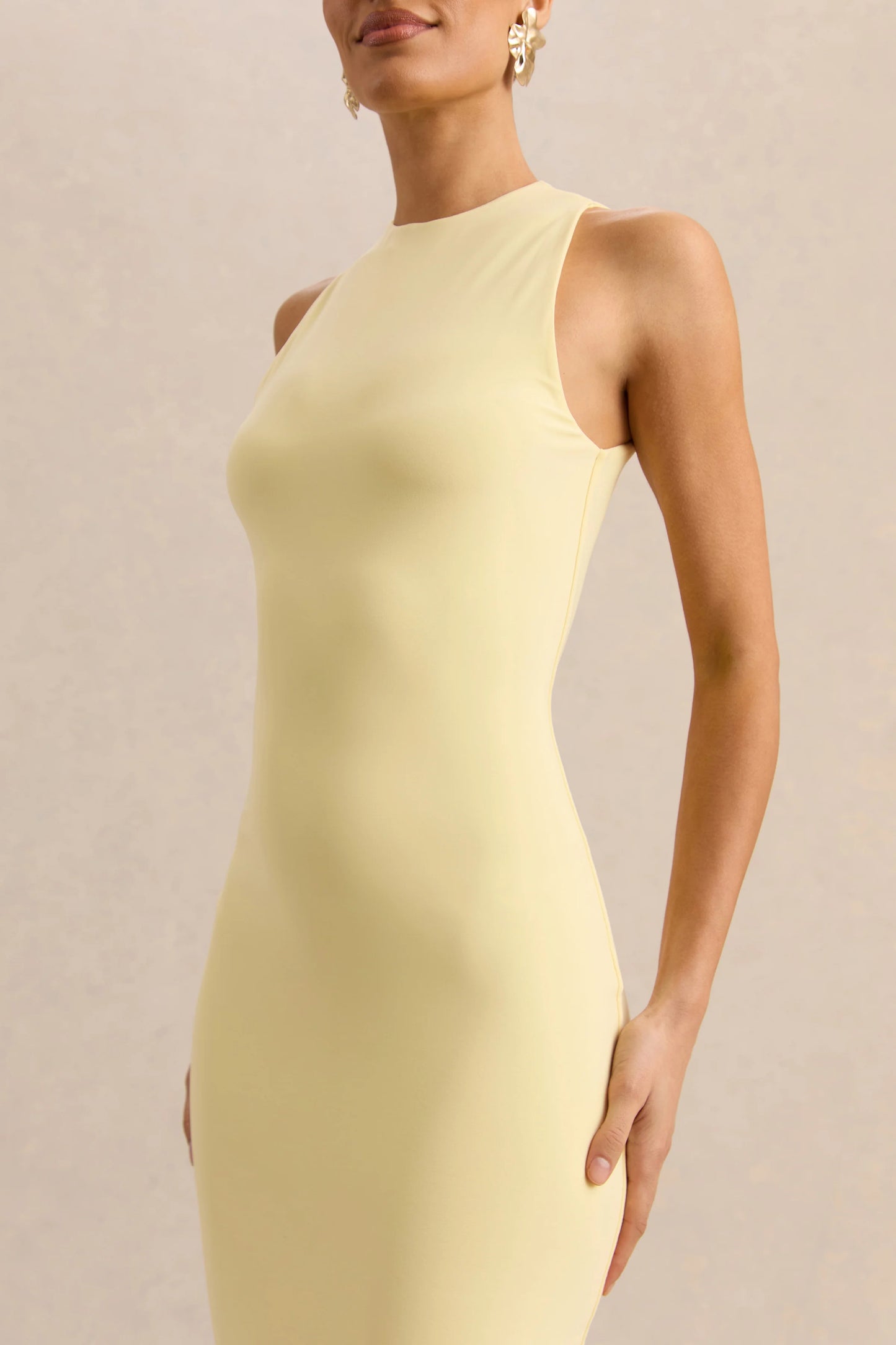 Mirana Lemon Halter-Neck Midi-Dress