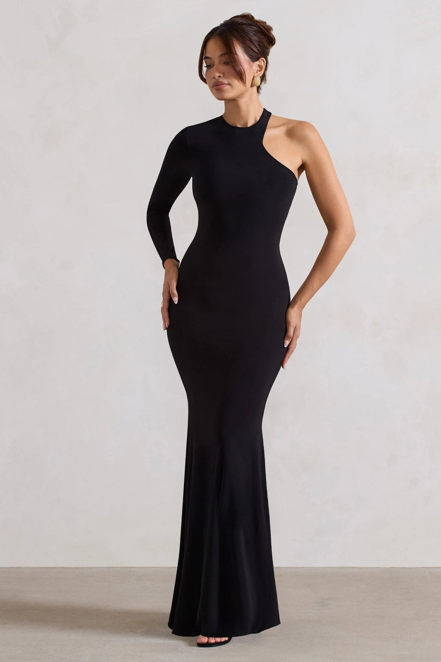 Tyra Black Asymmetric Neck Cut Out Maxi Dress With Open Back Detail