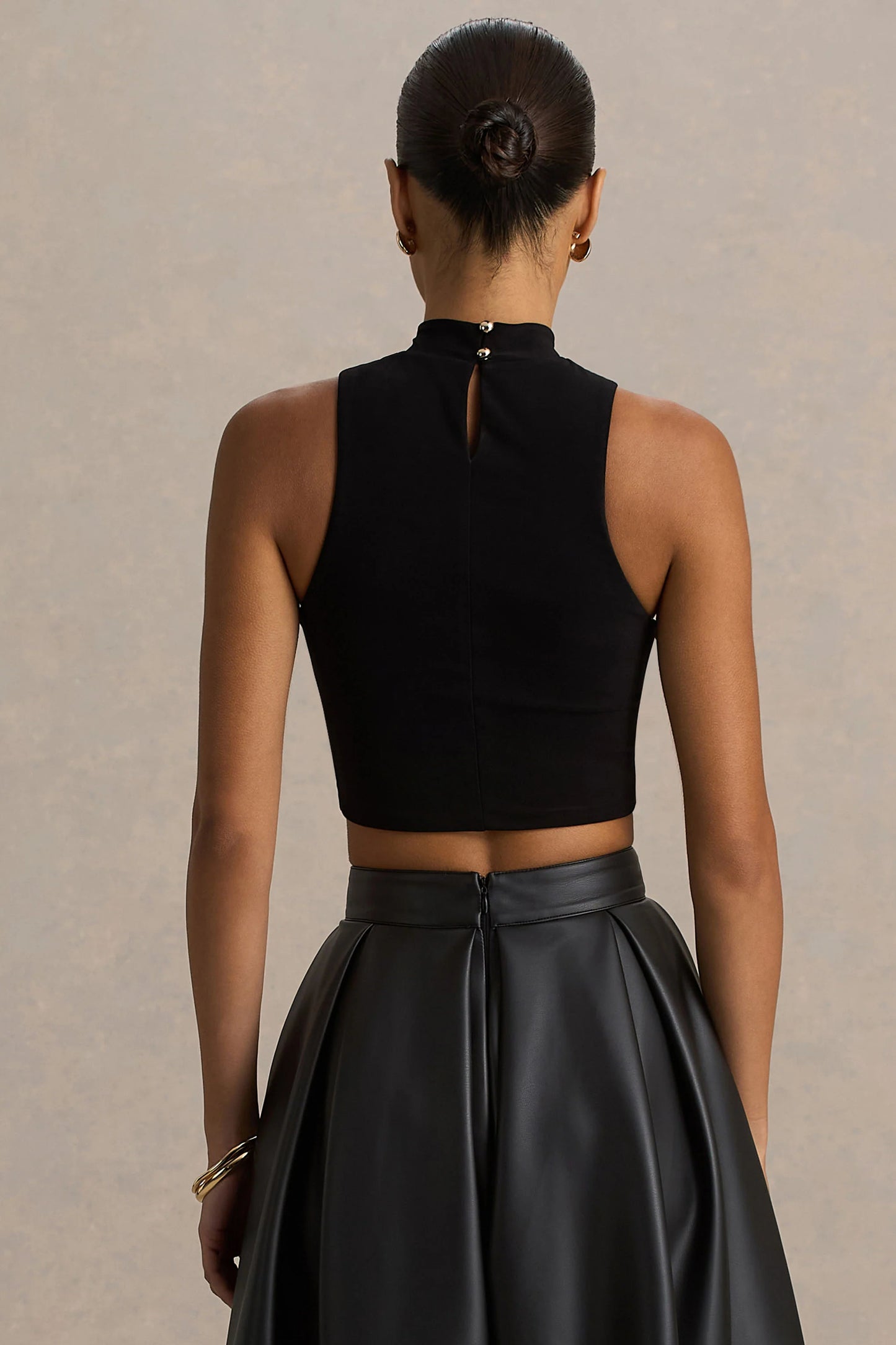Sian Black High-Neck Crop Top