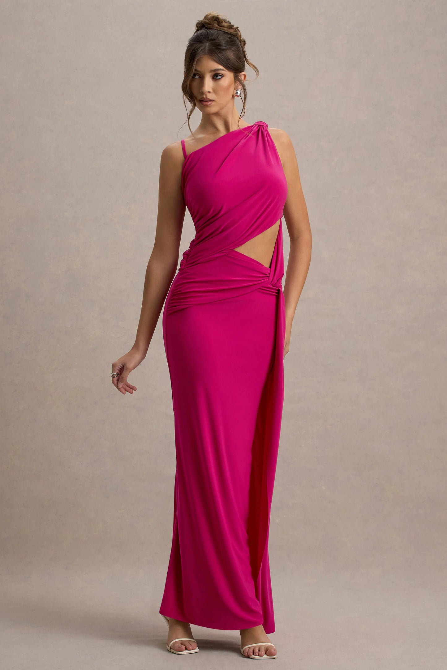 Storm Hot Pink Asymmetric Maxi Dress With Cut-Out Details