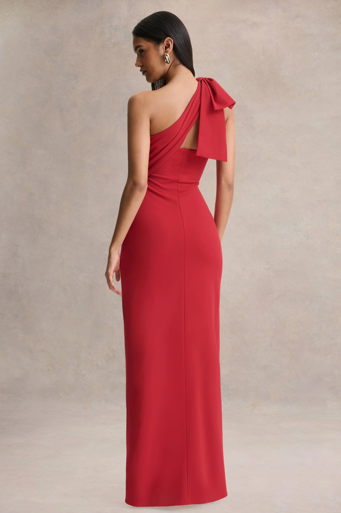Adara Red Asymmetric-Neck Maxi Dress With Bow-Detail