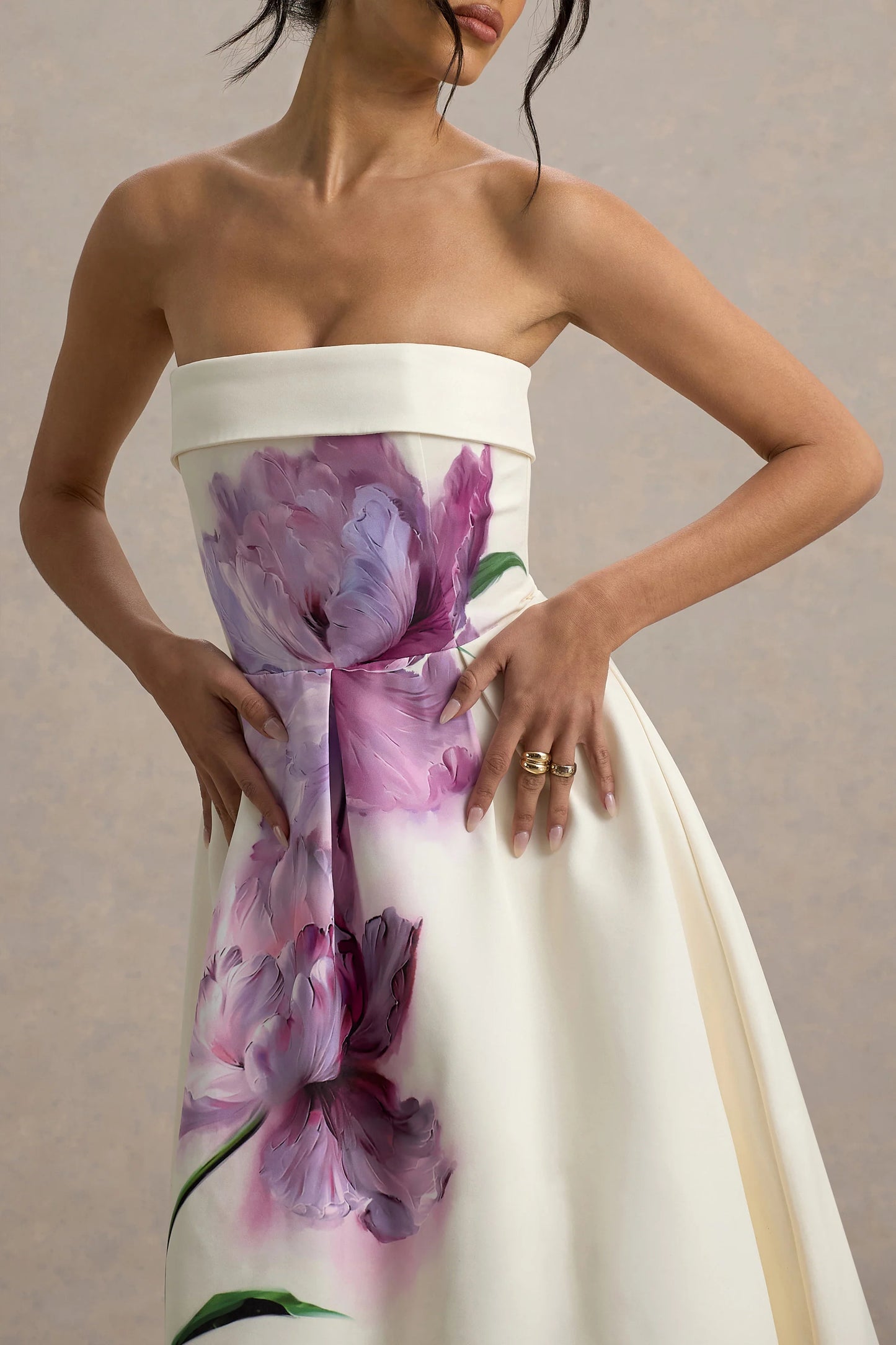 Annalise Peony Floral Print Bandeau Skater Midi Dress