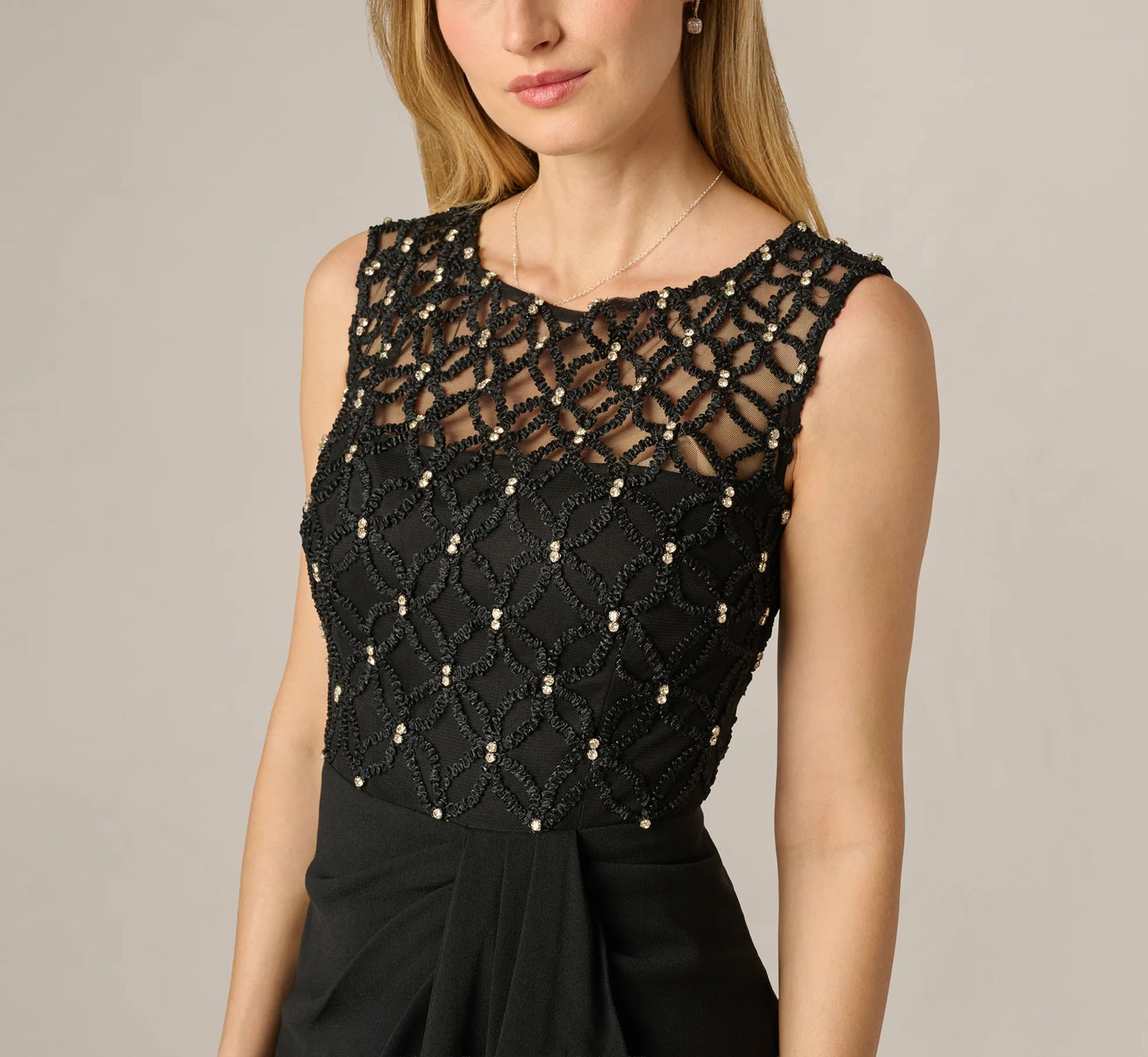 Draped Crepe Beaded Combo Gown In Black