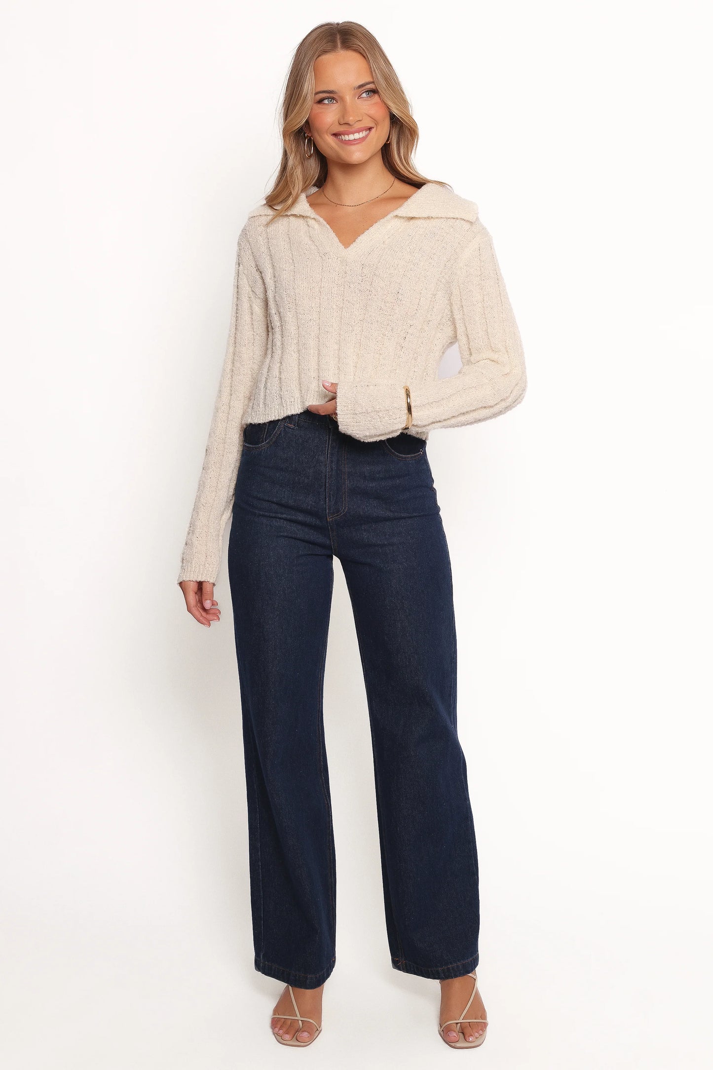 Romy Collar Knit Sweater - Ecru