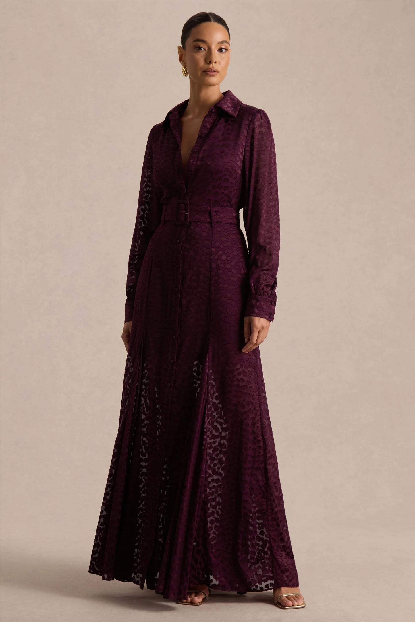 Kirsty Purple Long Sleeve Shirt Dress With Full Skirt