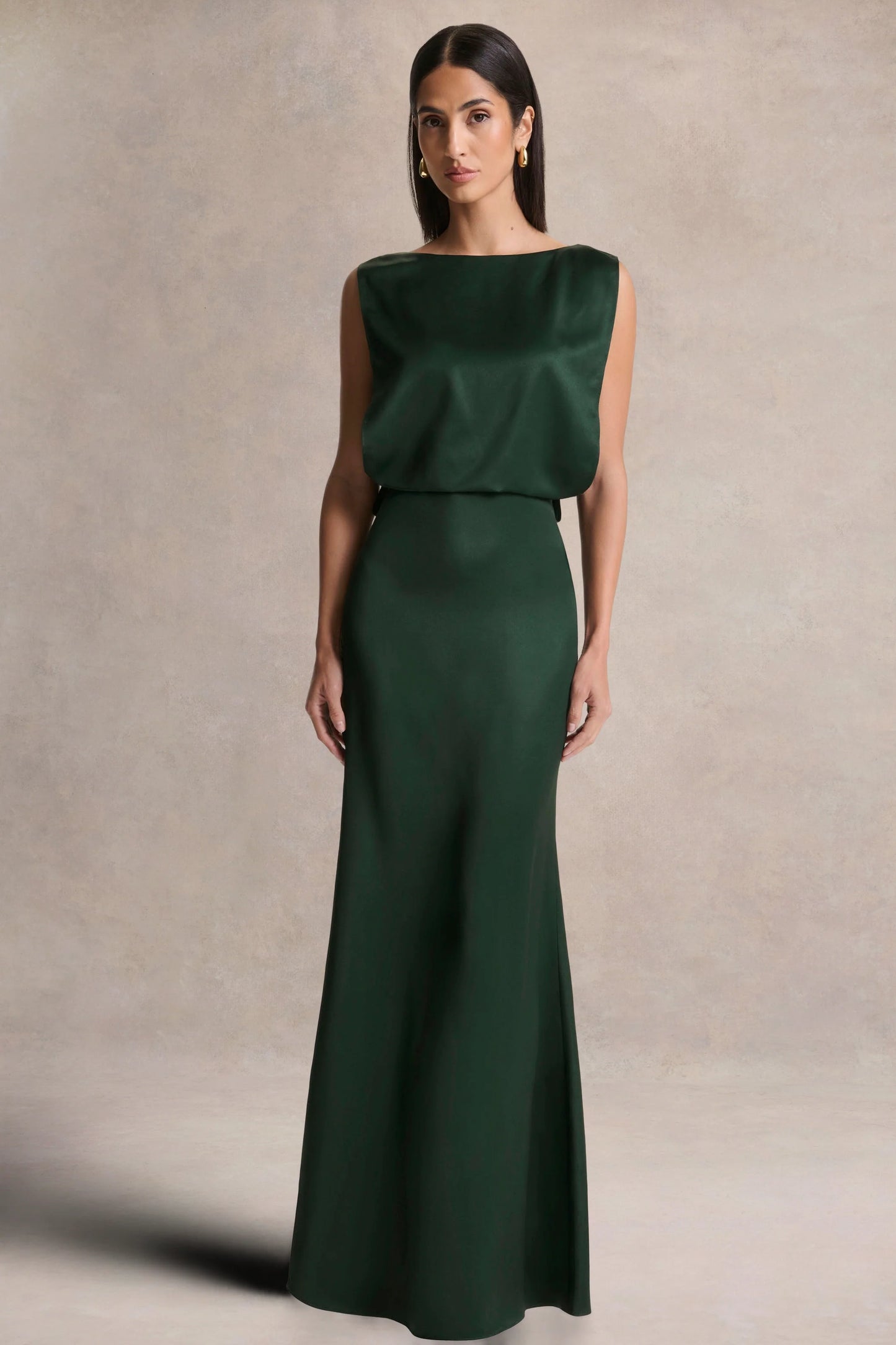 Stacey Dark Green Slashed-Neck Maxi Dress With Open-Back And Embellished Detail