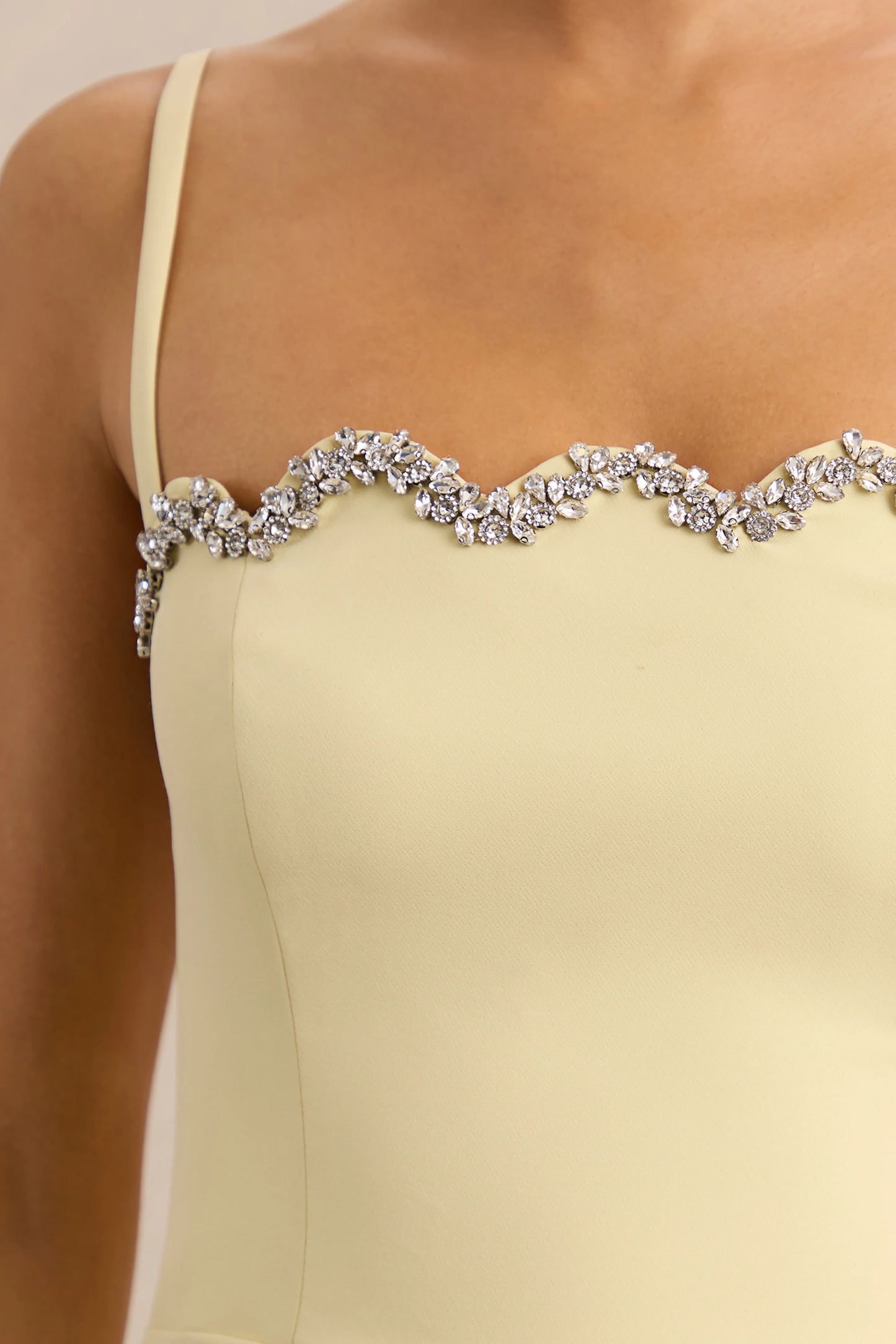 Evoria Lemon Scalloped Square-Neck Midi Dress