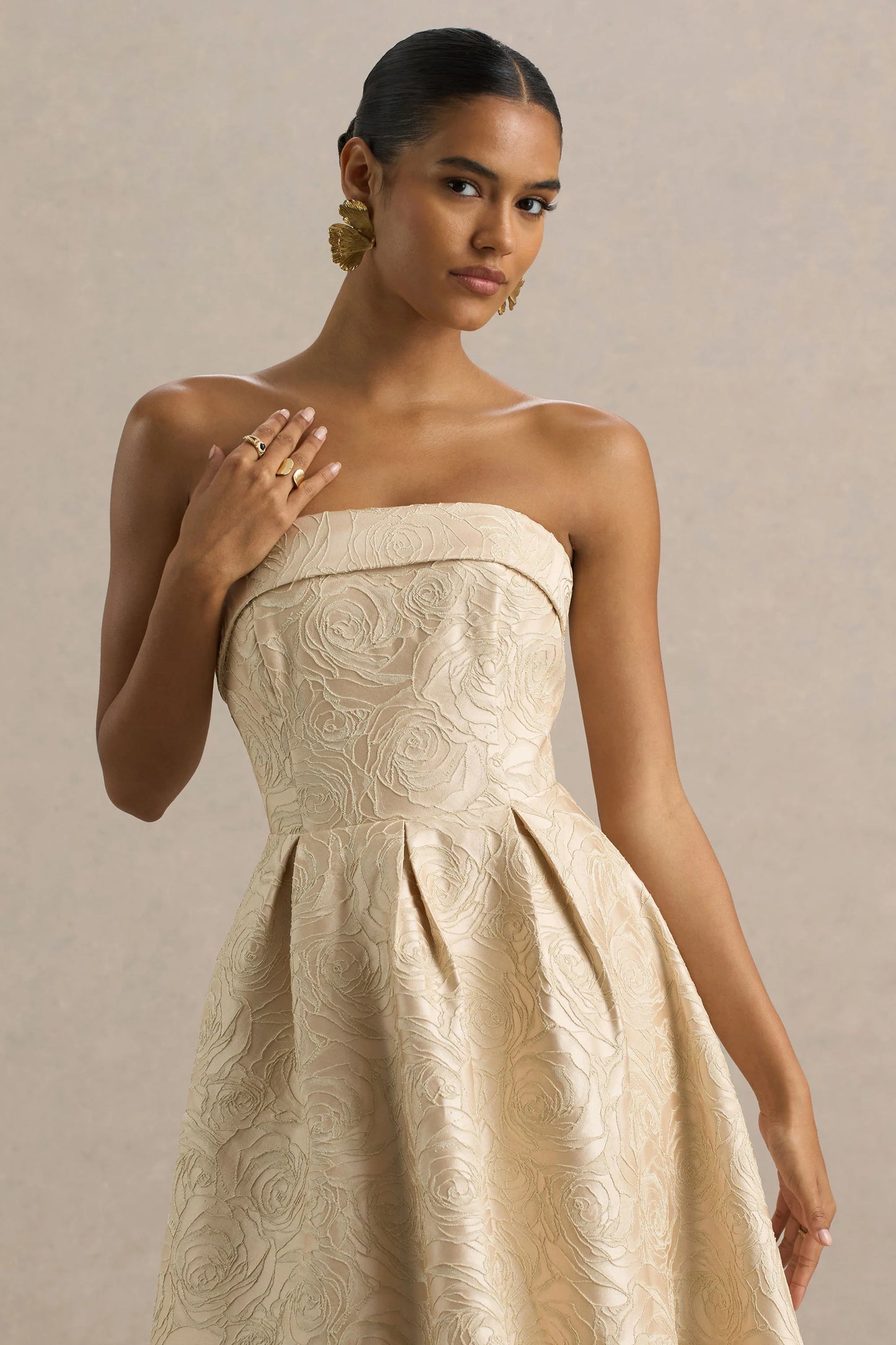 Hypnotic Gold Jacquard Bandeau Midi Dress