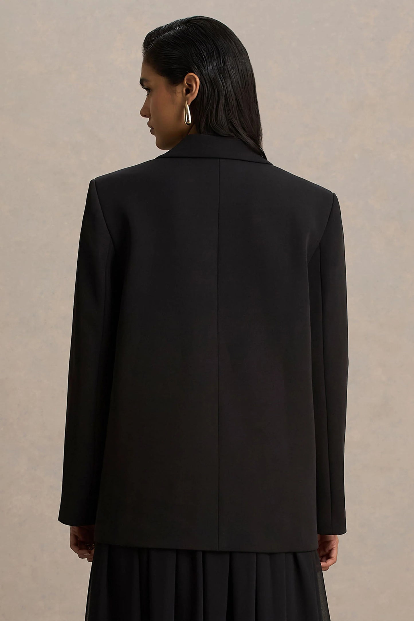 Katherine Black Plunge-Neck Oversized Blazer