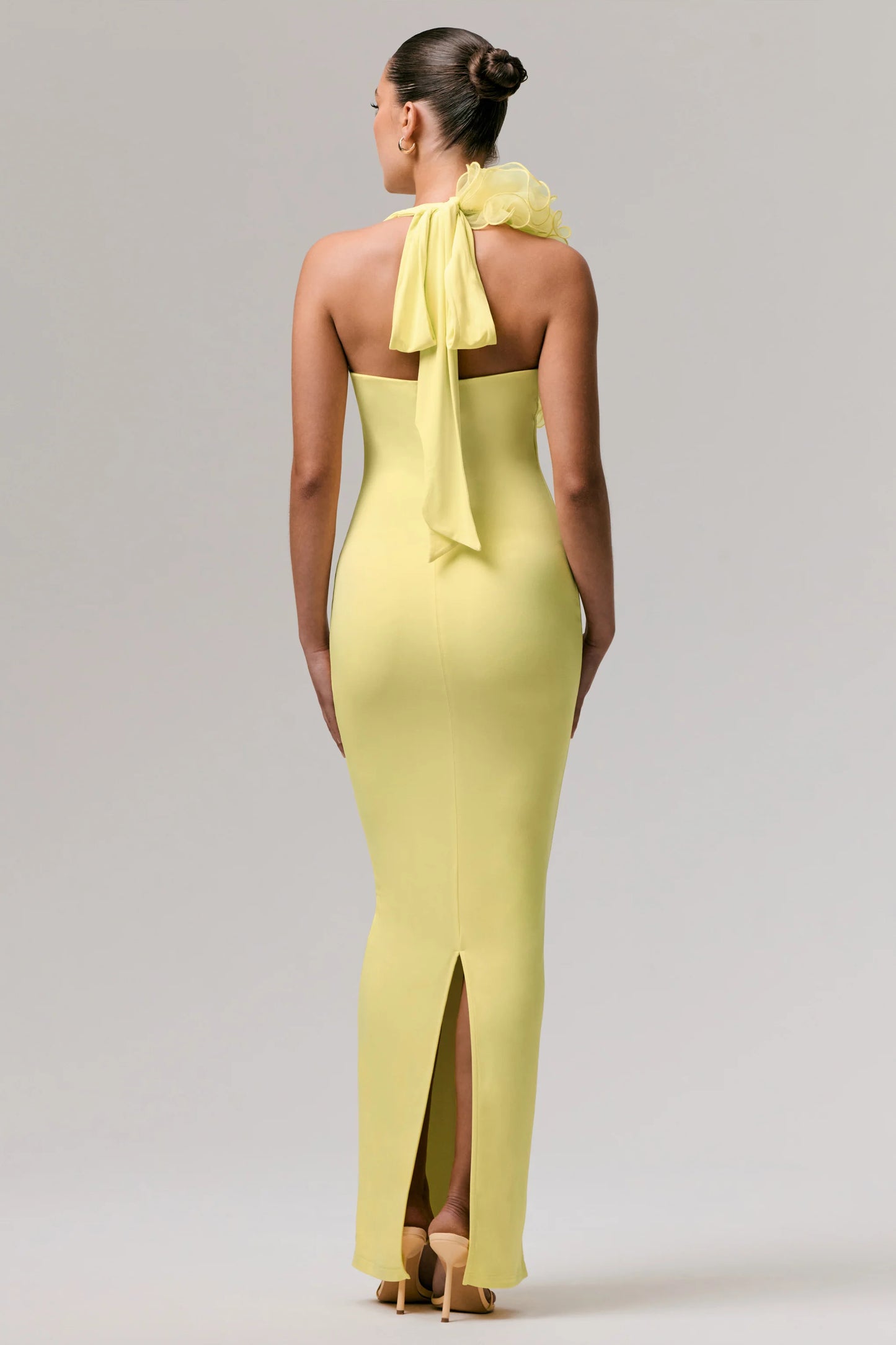 Harriet Lemon Plunge-Neck Maxi Dress With Floral Detail