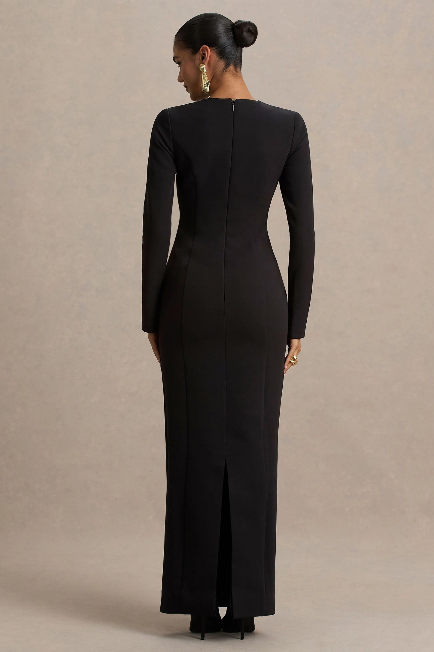 Vaila Black Crew-Neck Maxi Dress