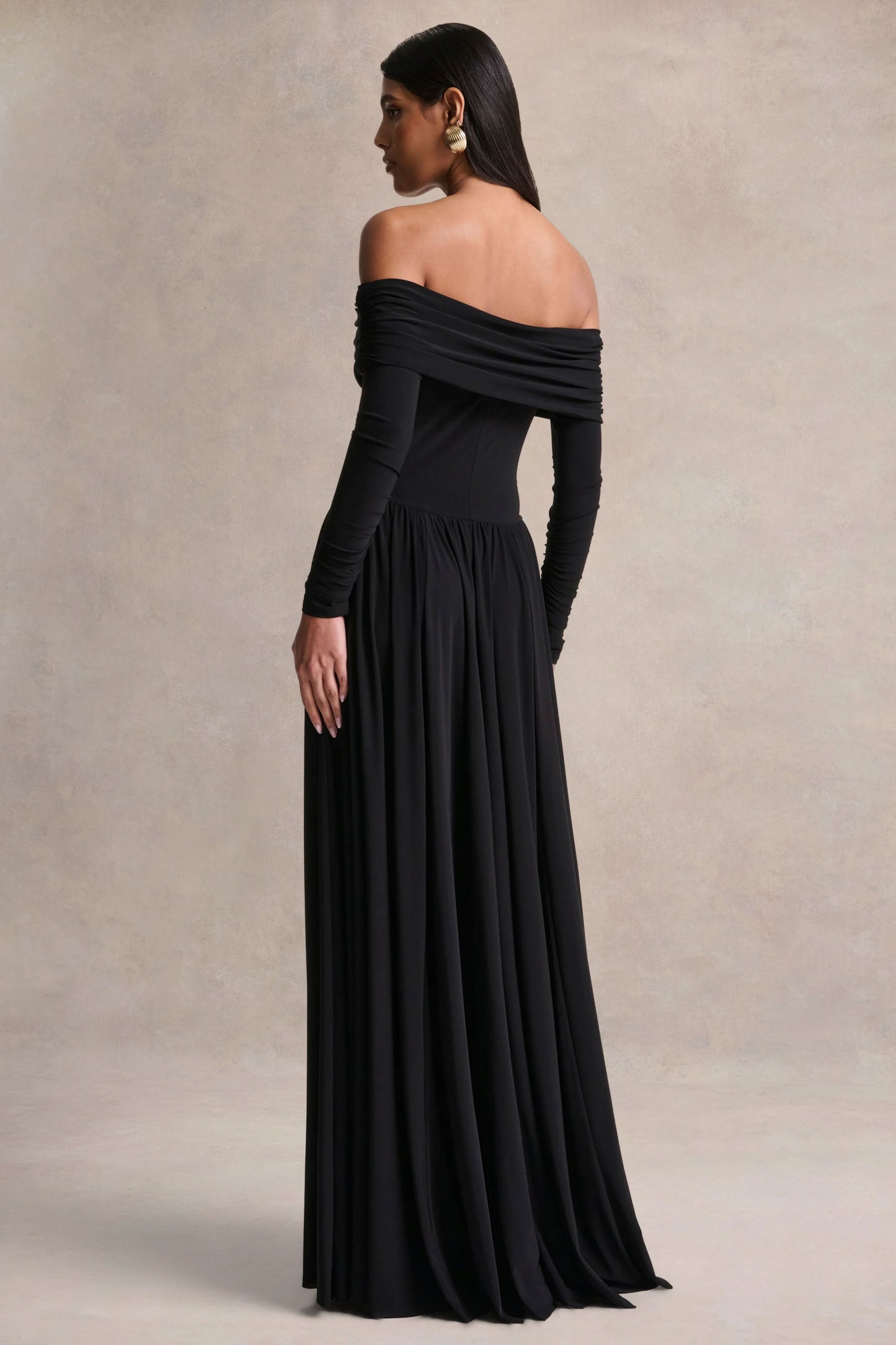 Saskia Black Bardot-Neck Maxi Dress