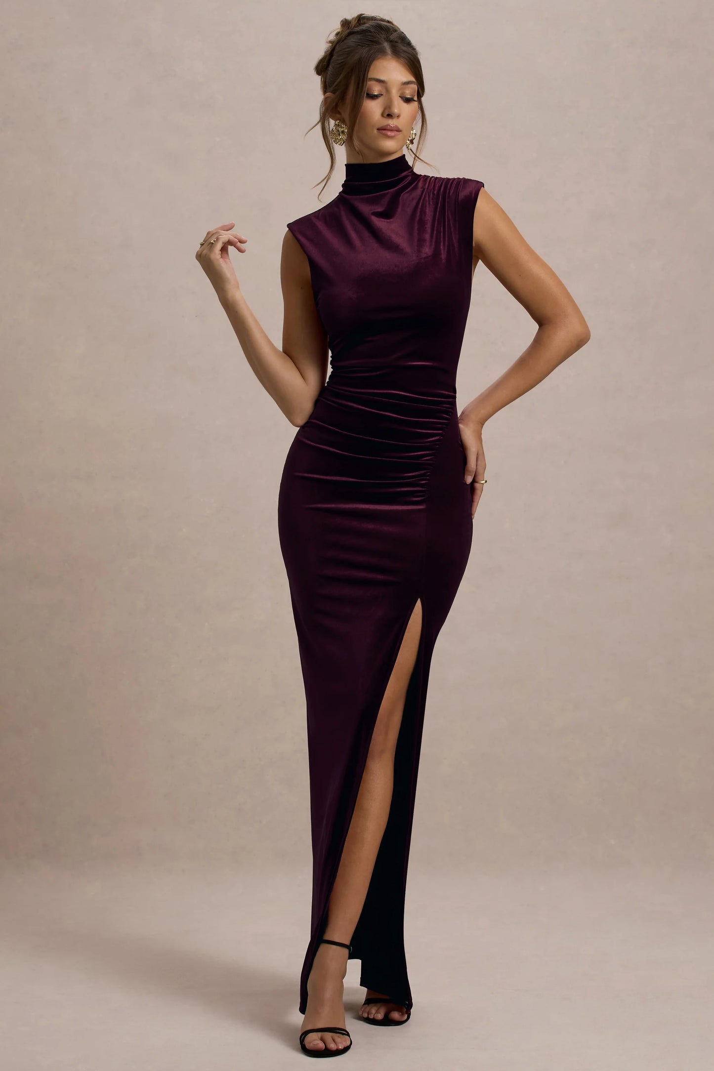 Abilene Port Velvet High-Neck Split Maxi Dress