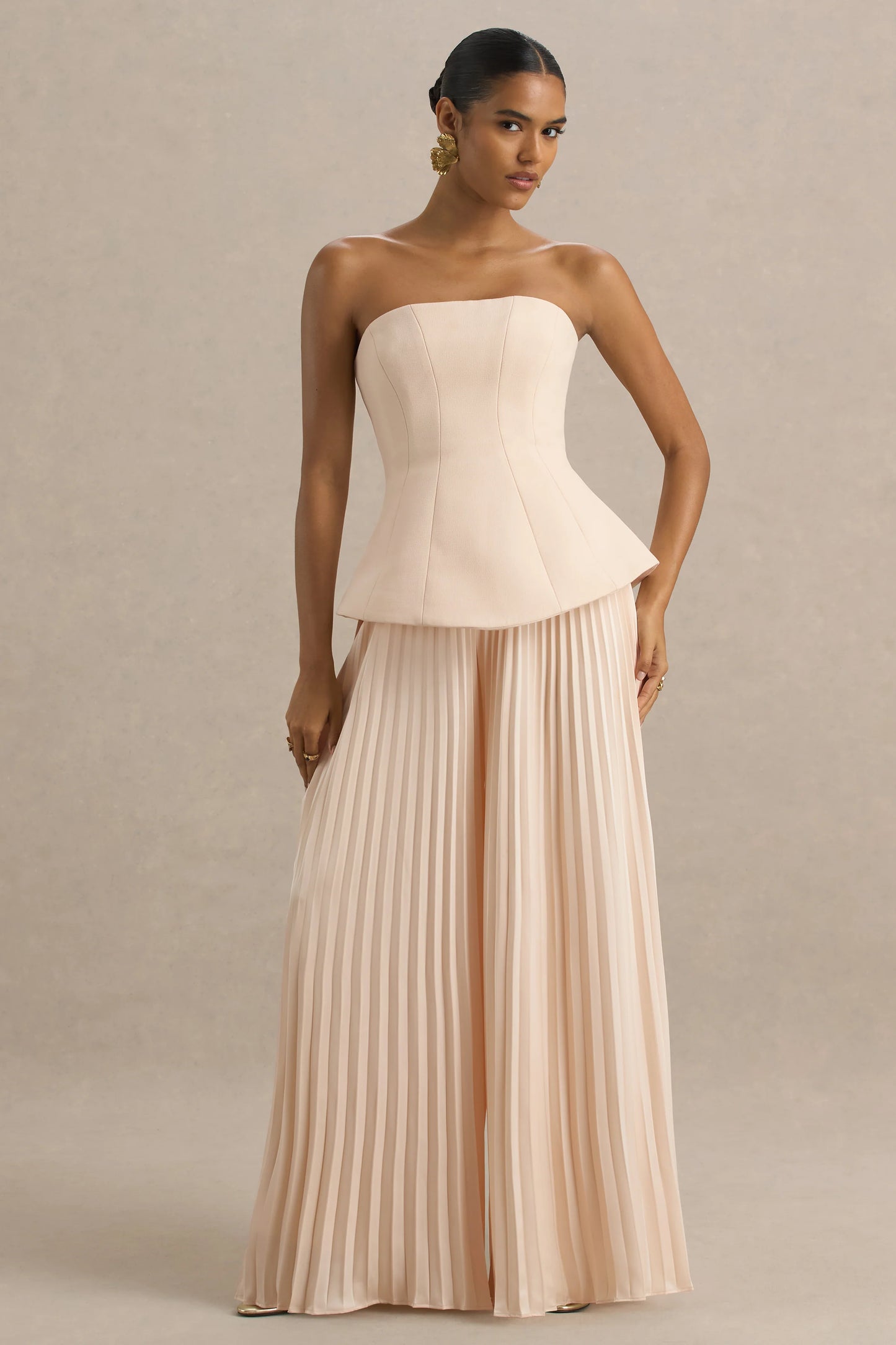 Feeling Good Nude Bandeau Jumpsuit With Pleated Trouser