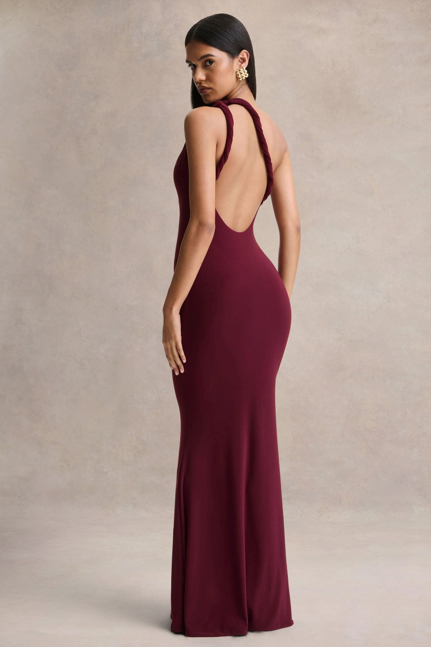 Ottilie Burgundy Asymmetric-Neck Maxi Dress