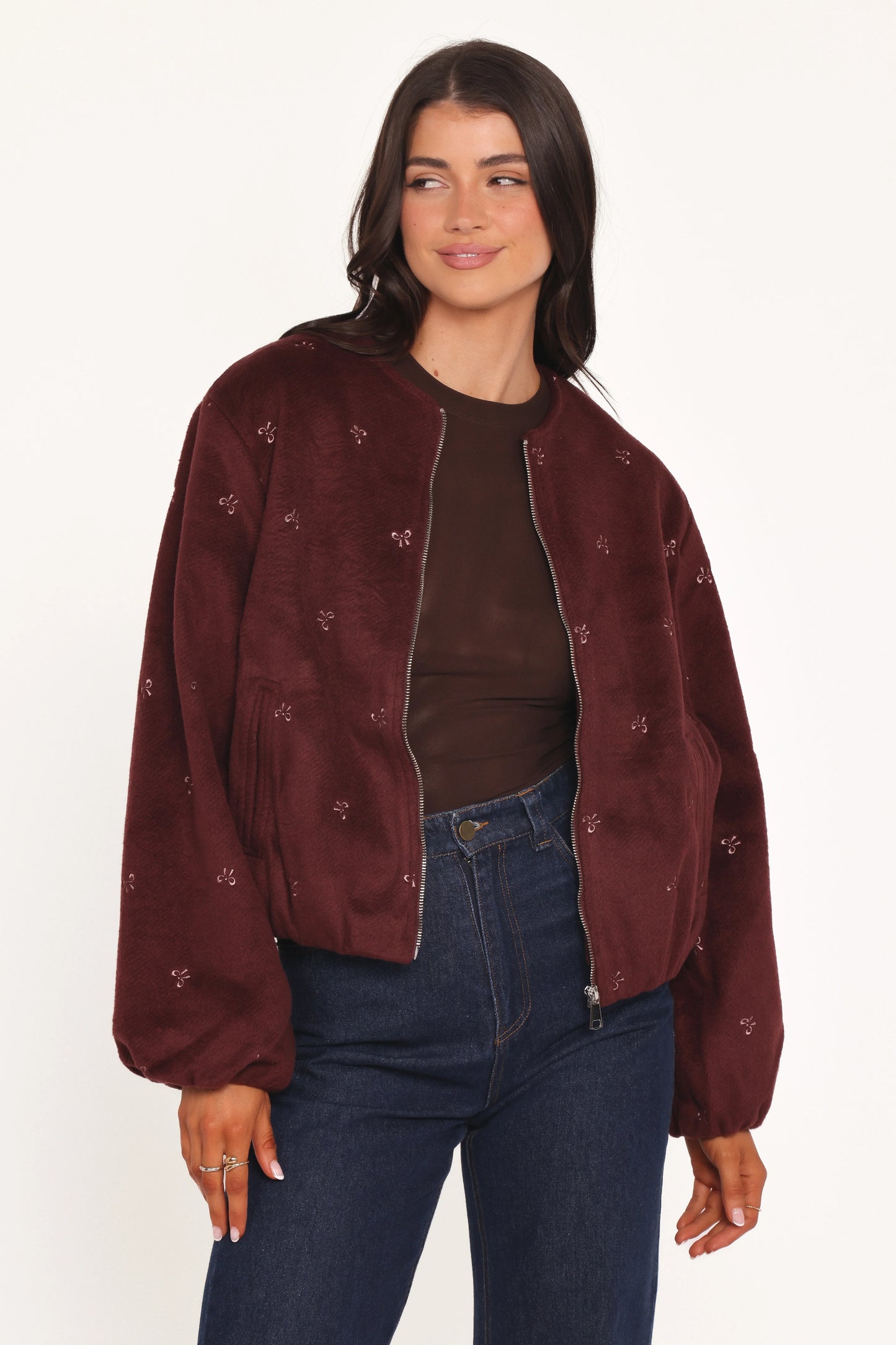 Marla Cropped Bomber - Cherry