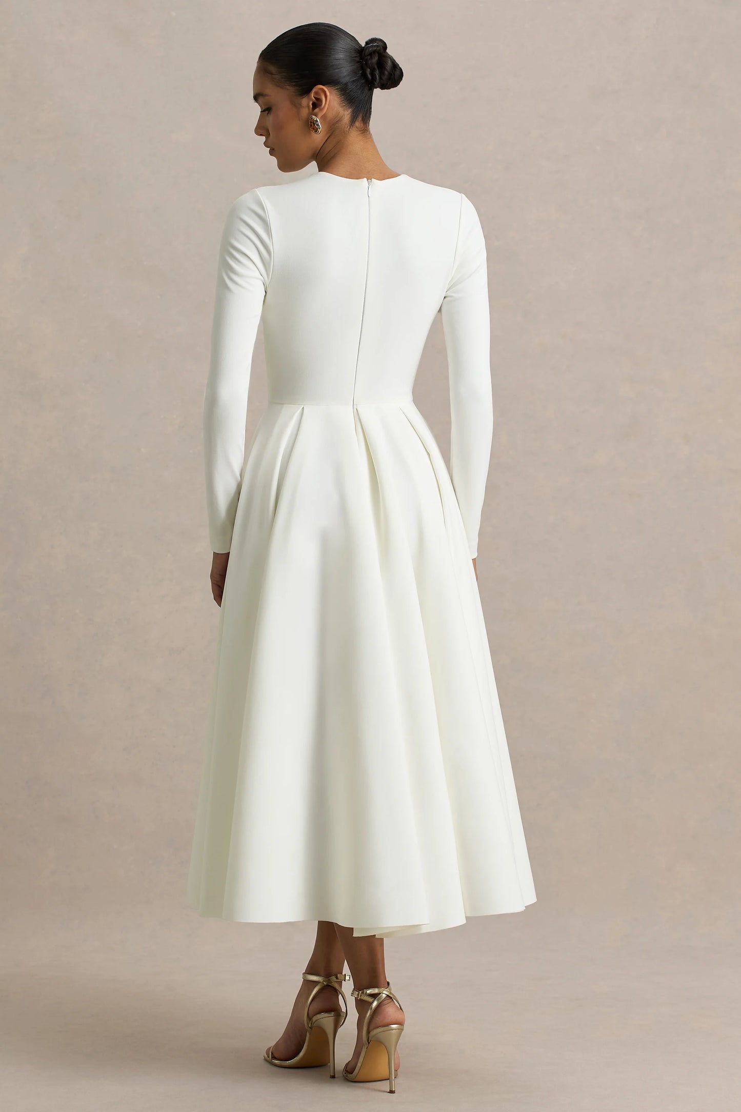 Bellamy Cream Crew-Neck Long Sleeve Midi Dress