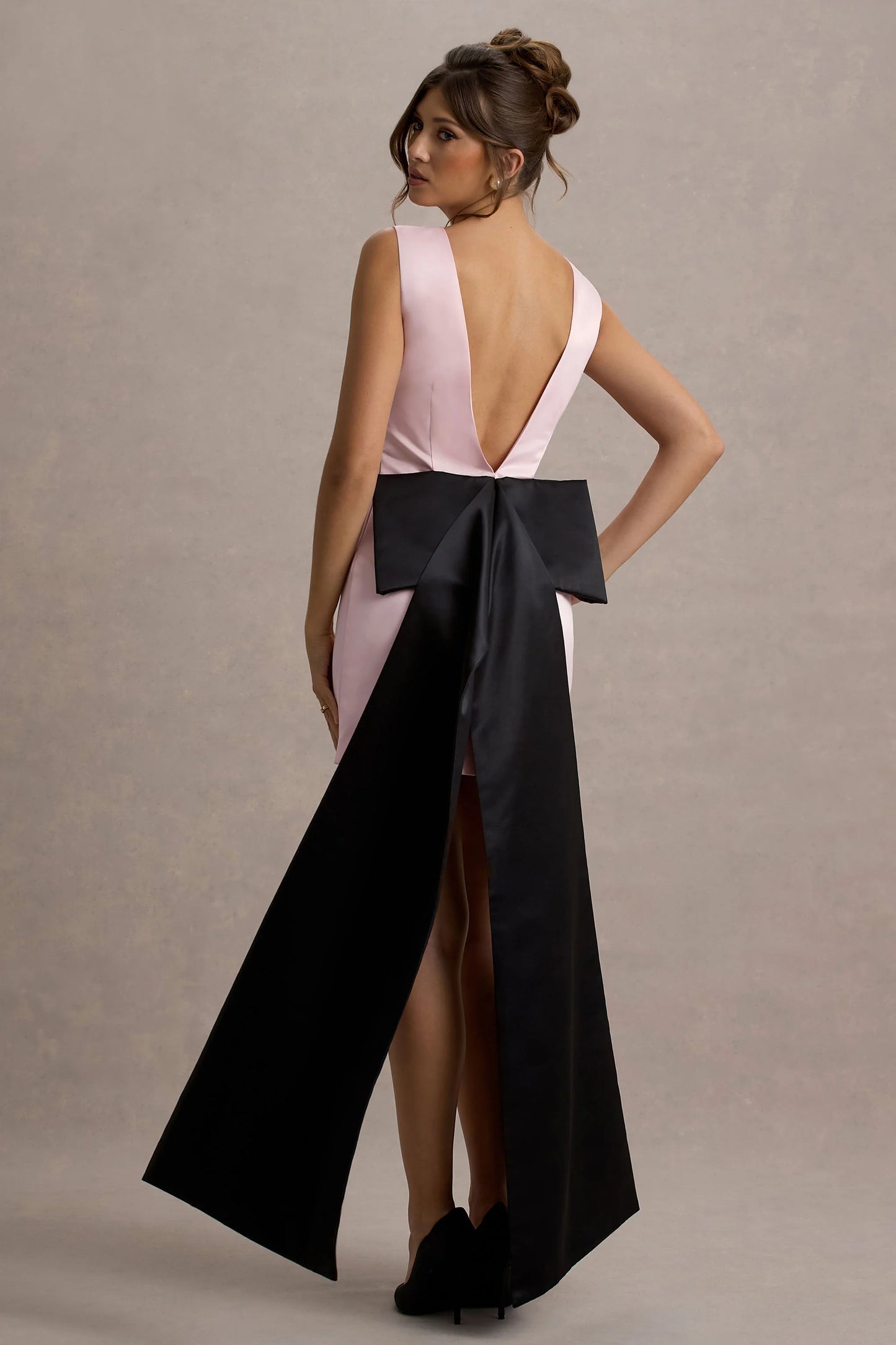 Peace Pink & Black Satin Mini Dress With Drape Detail