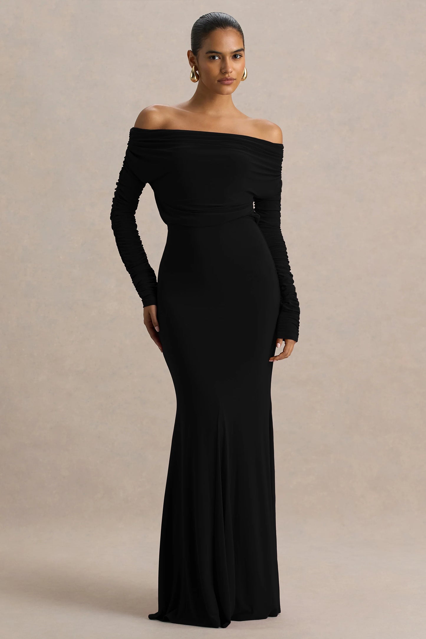 Cilla Black Bardot-Neck Maxi Dress With Ruched Detailing
