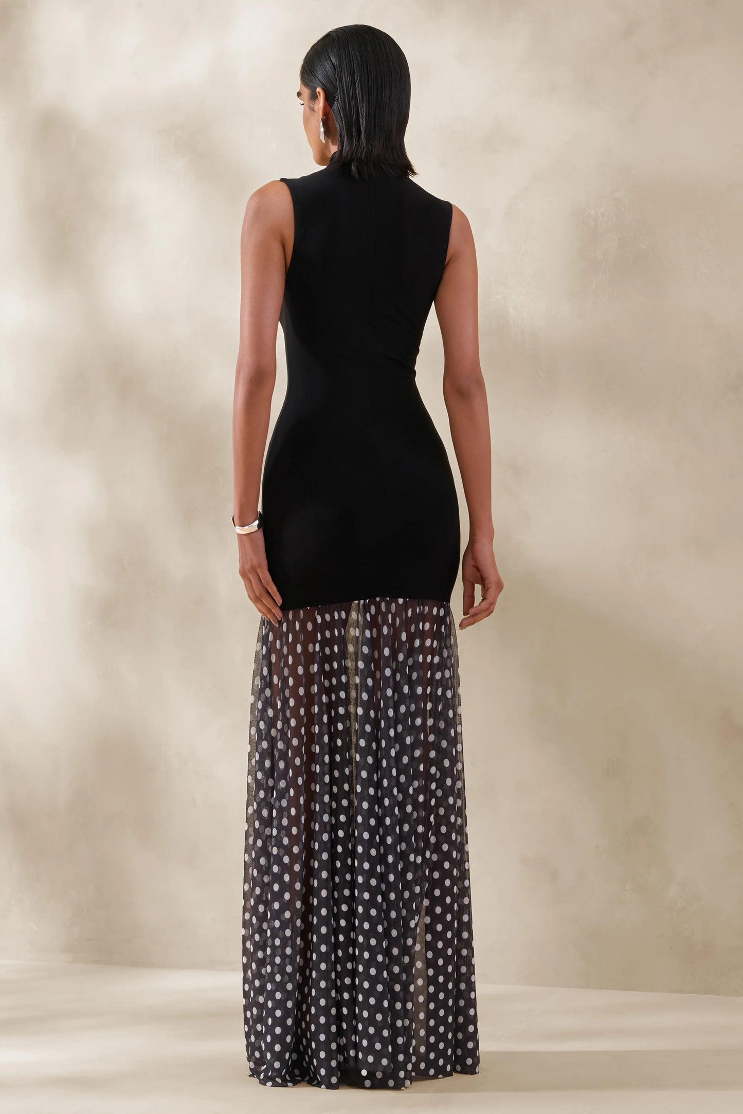 Felina Black High-Neck Maxi Dress With Sheer-Skirt