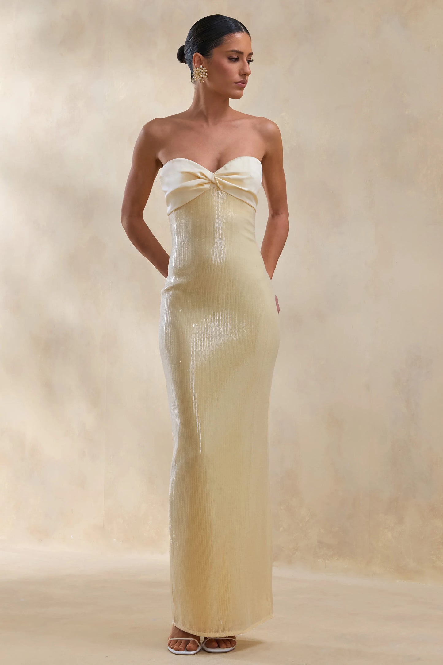 Stephanie Lemon Sequin Bandeau Maxi Dress With Scarf