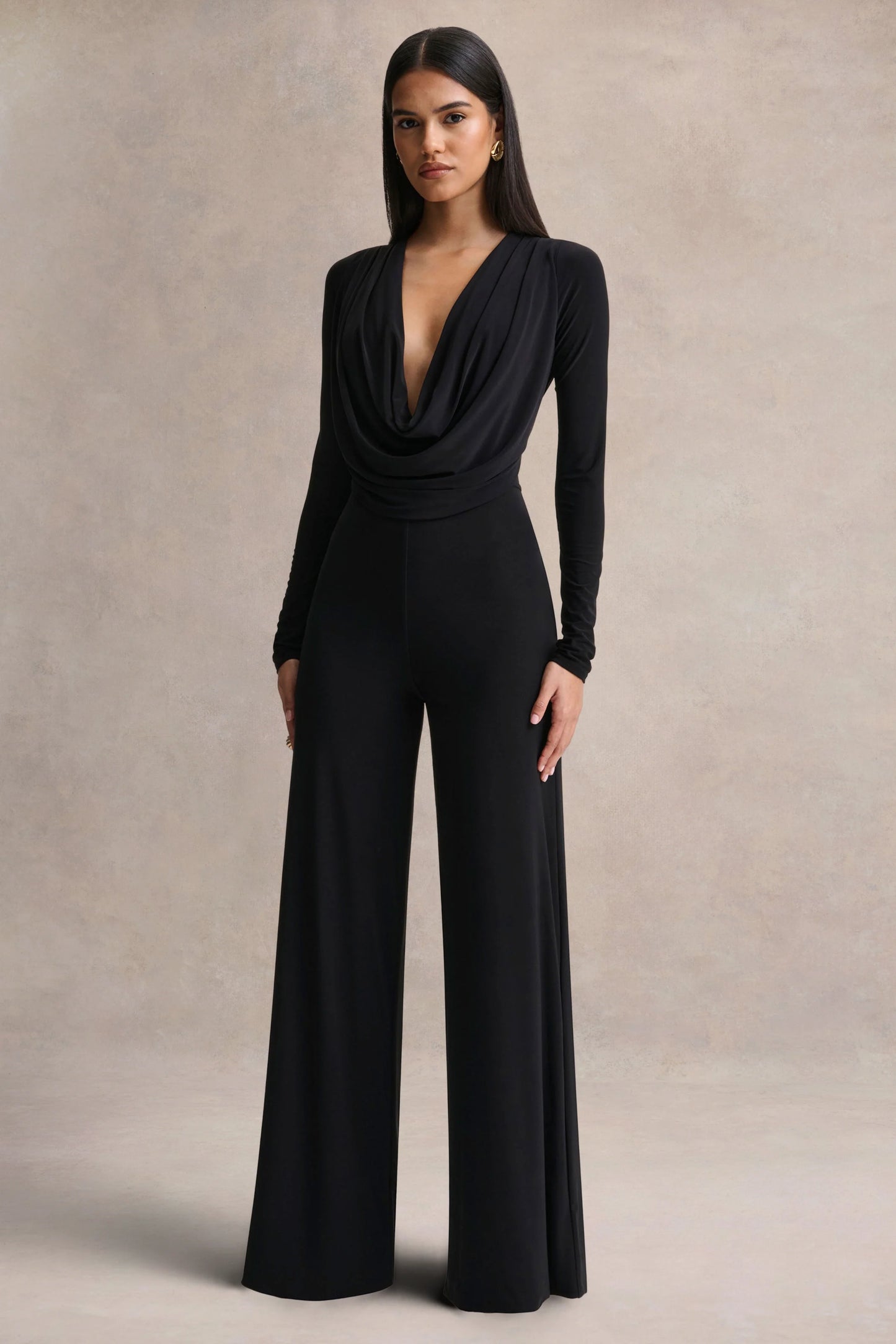 Catriona Black Plunge-Neck Jumpsuit