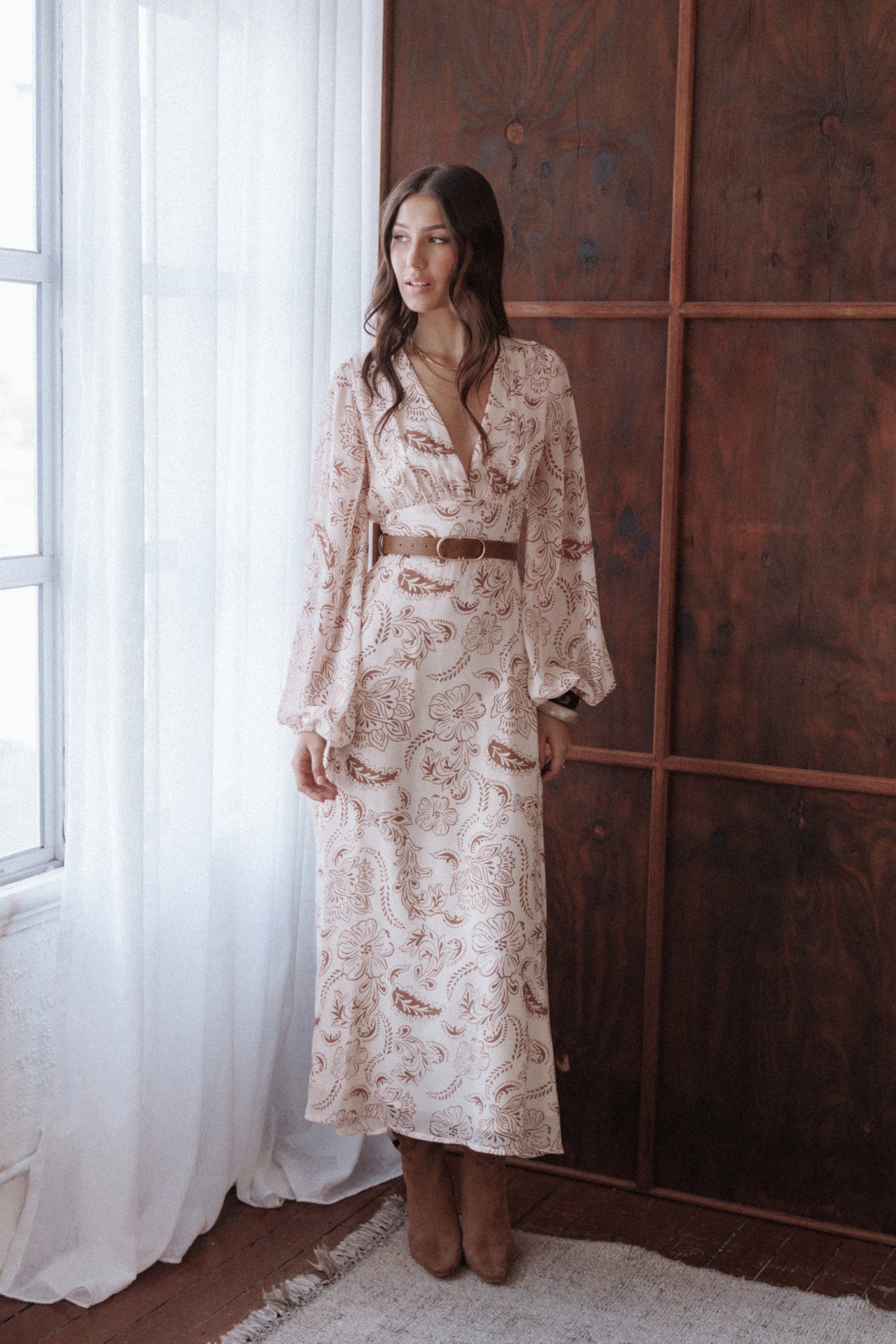 Riba Midi Dress - Brown Paisley