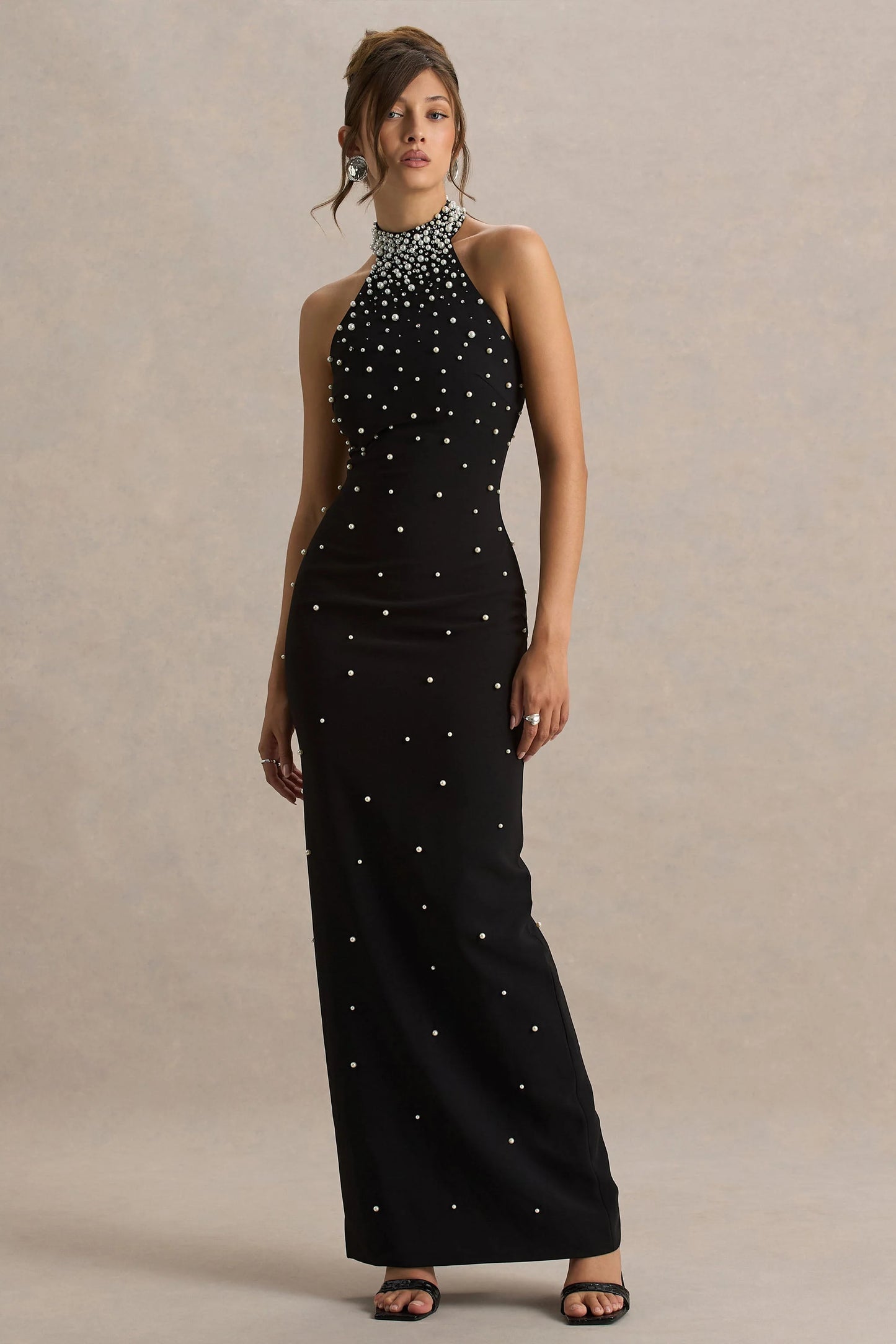 Dani Black Hand-Embellished Halter-Neck Maxi Dress