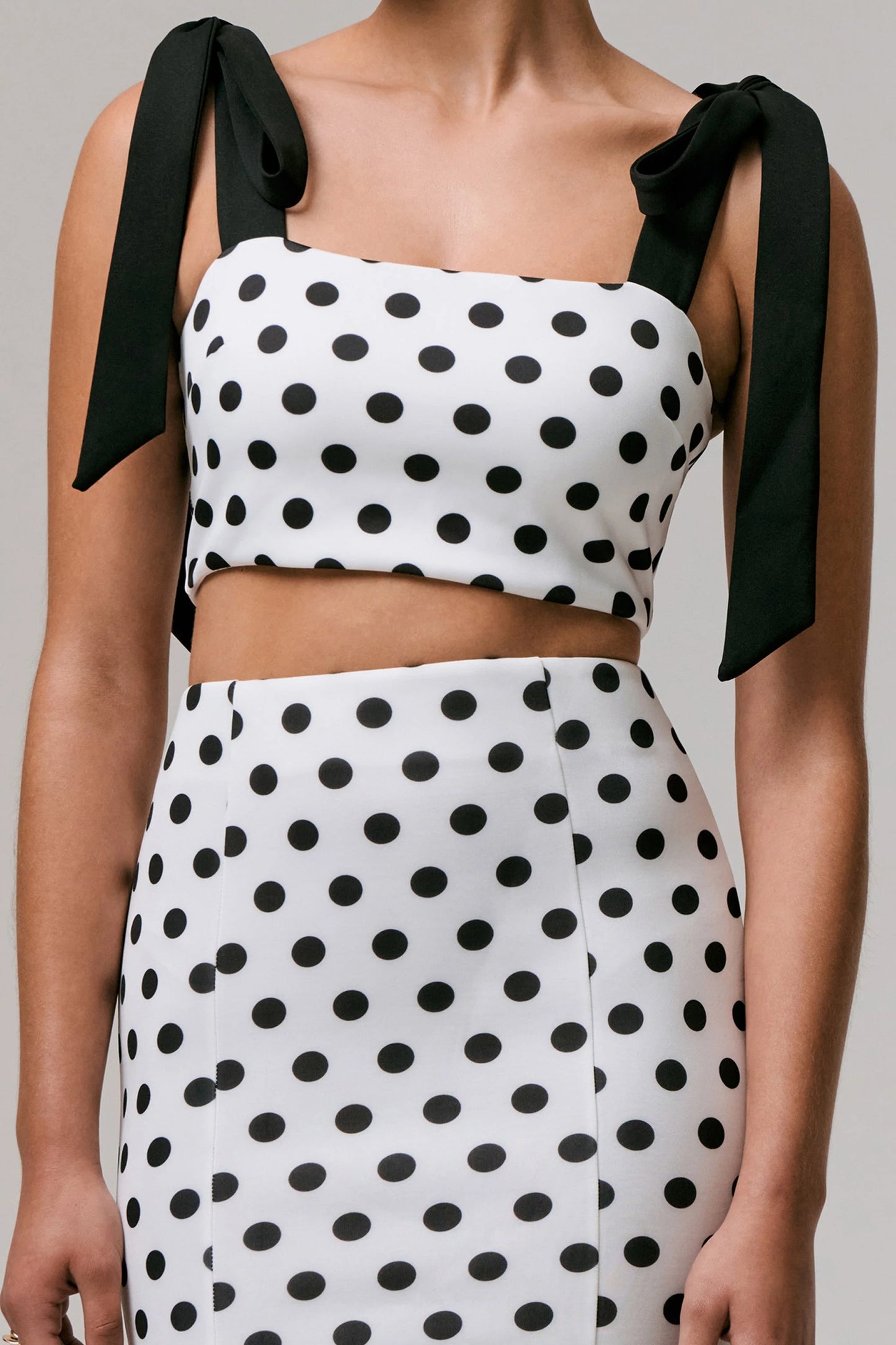 Phoebe Black & White Polka Dot Crop Top With Tie Straps Tie