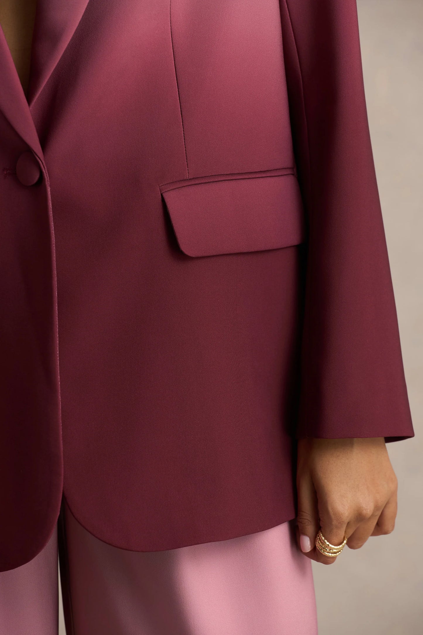 Enya Cherry Ombre Plunge-Neck Satin Blazer