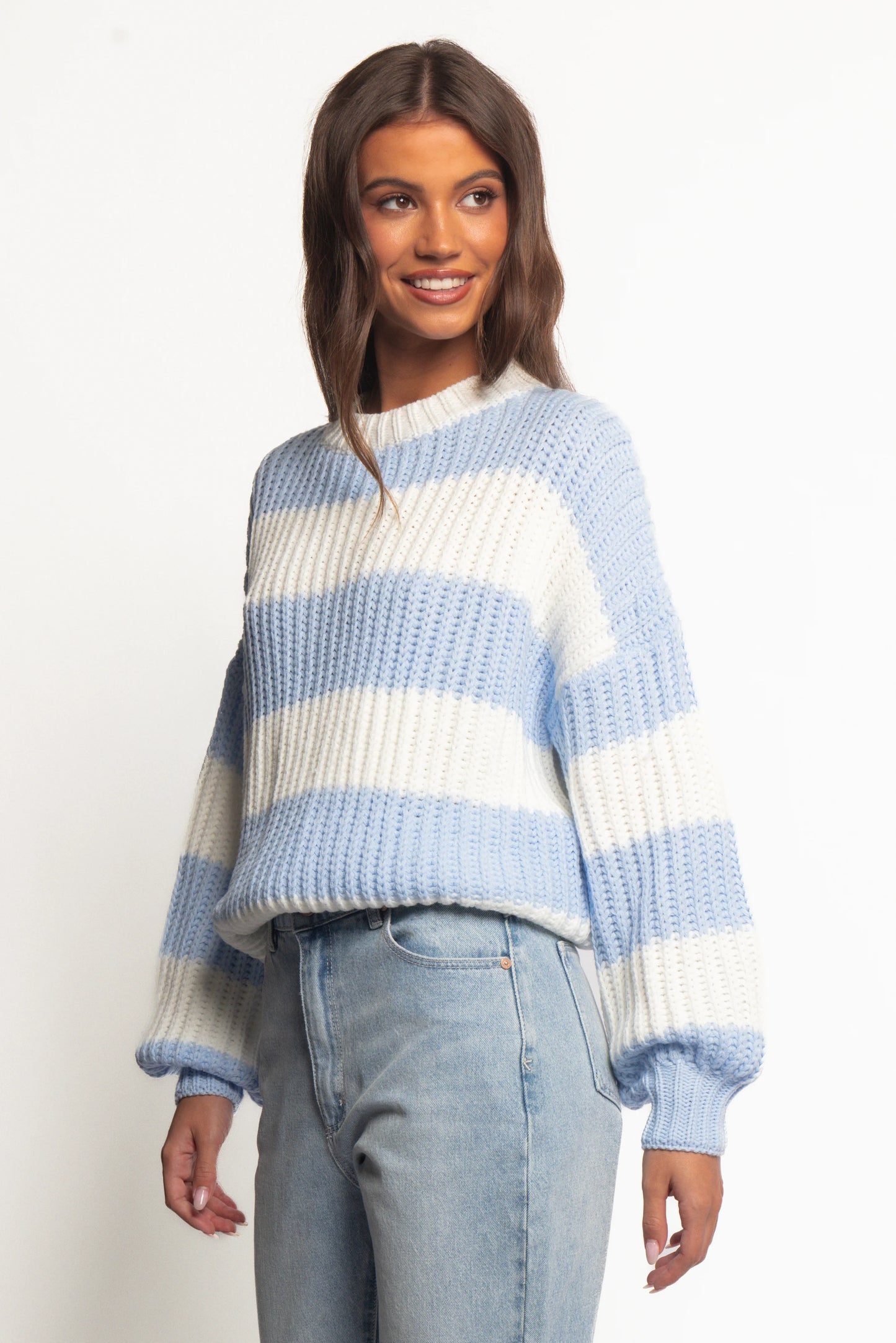Courtney Thick Stripe Knit Sweater - Blue Cream