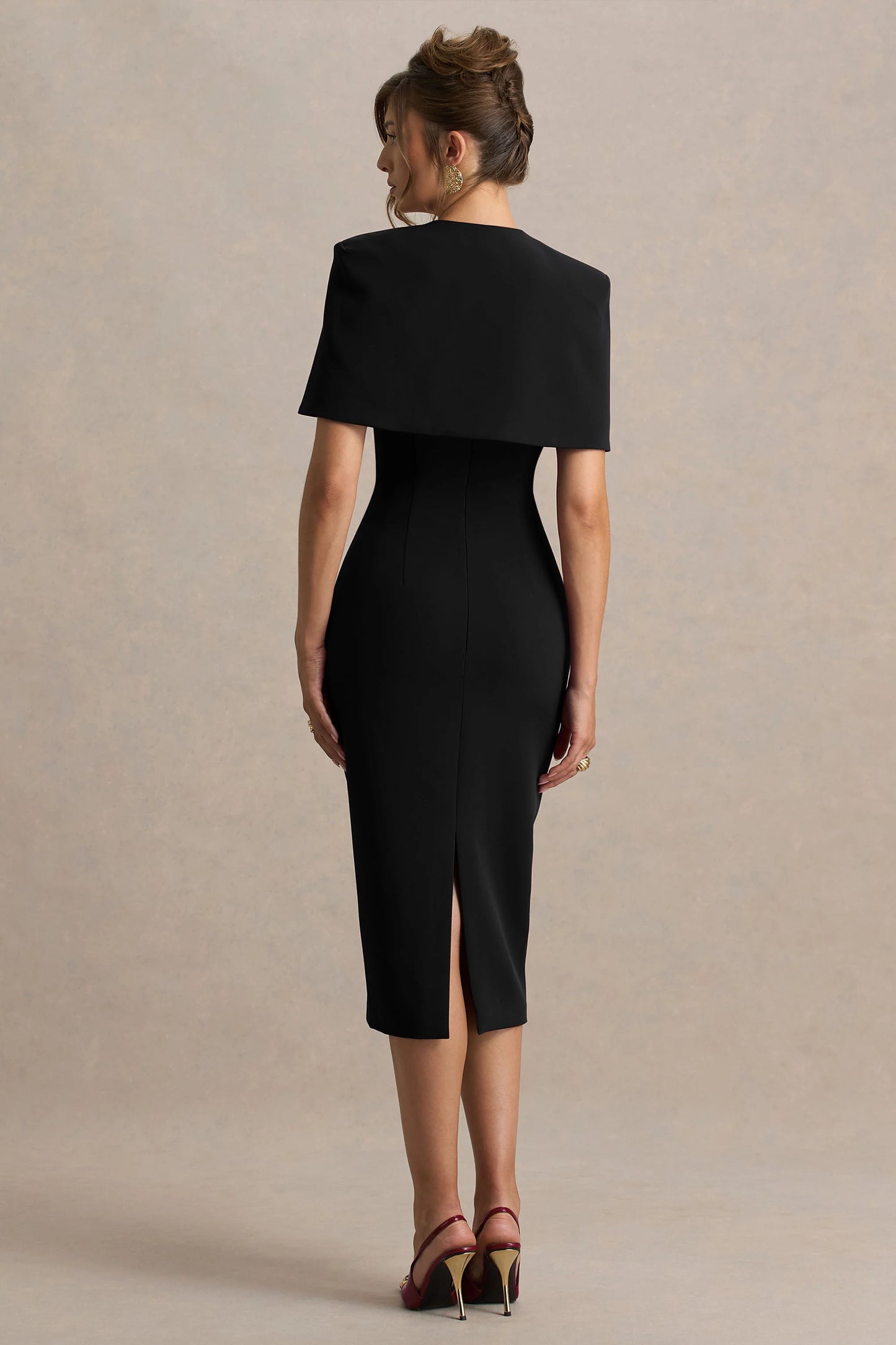 Baylor Black Midi-Dress With Removable Cape-Detail