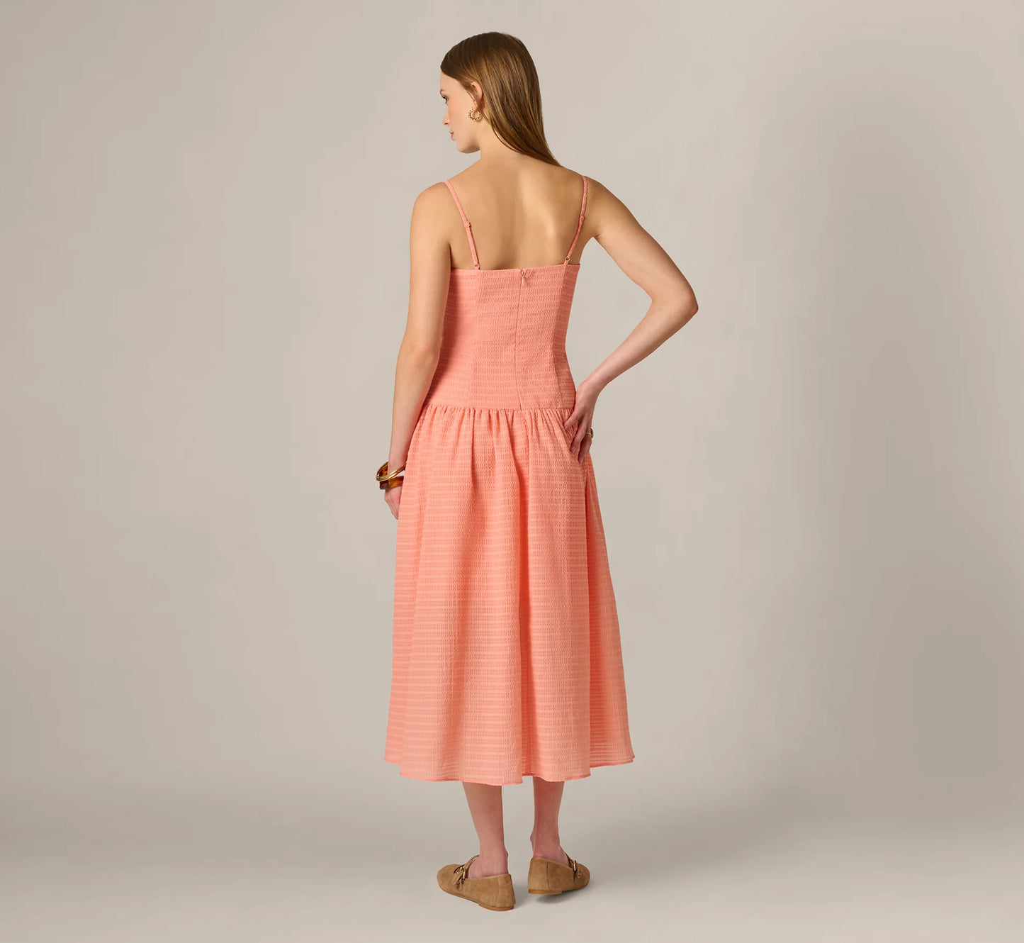 Drop Waist Seersucker Beaded Strap Sundress In Coral