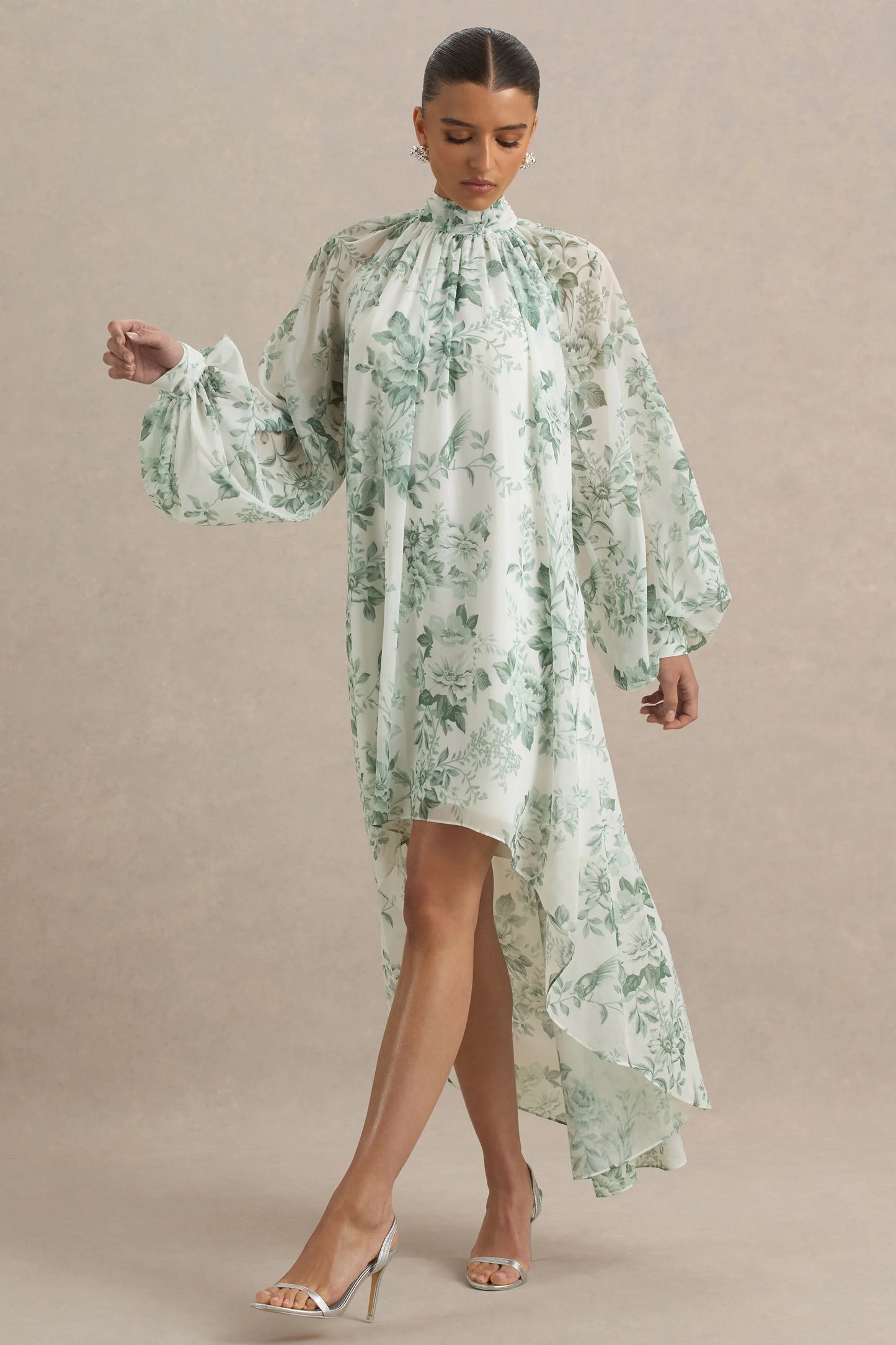Delphia Green Floral Print High-Neck Maxi Dress