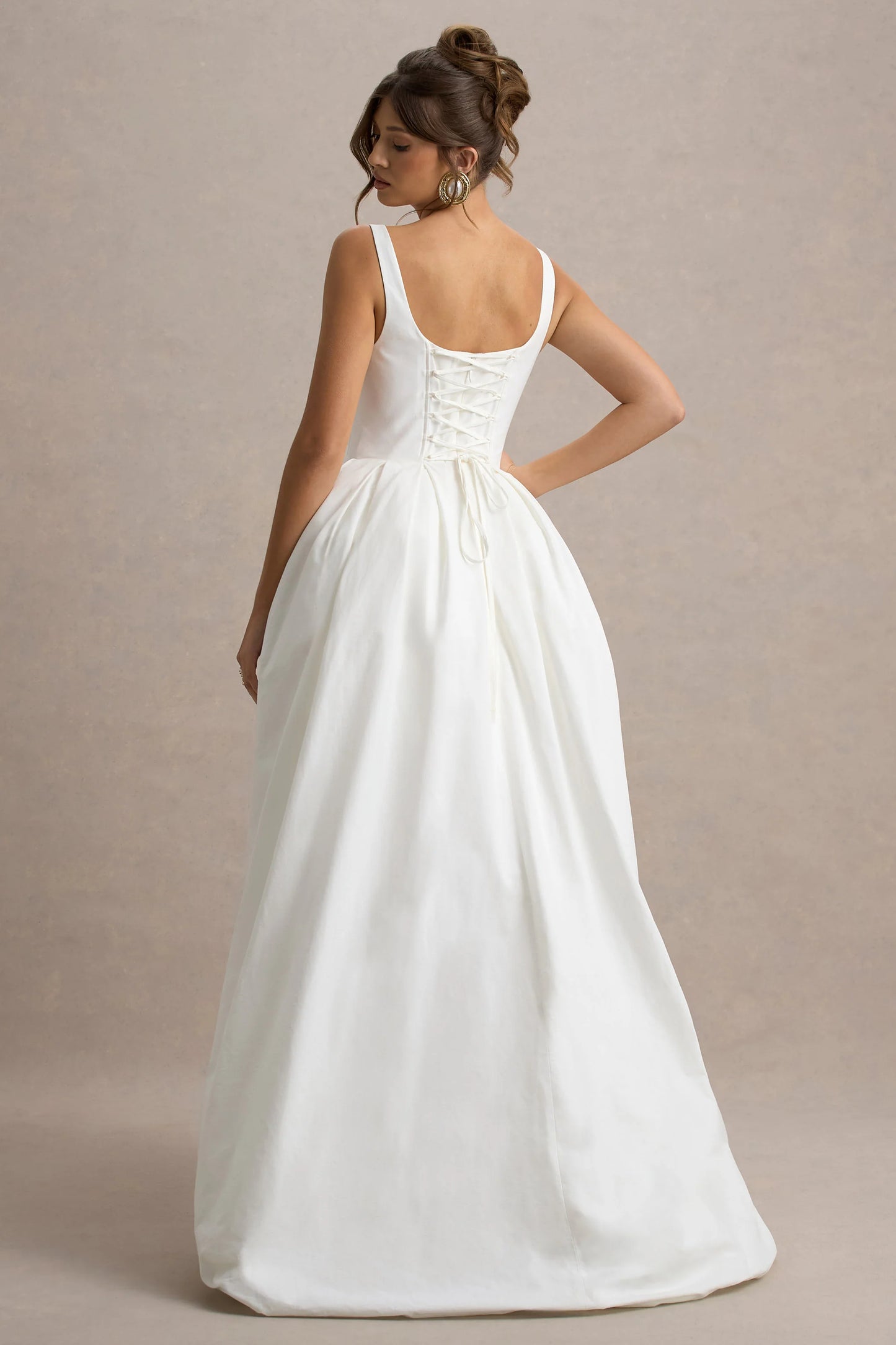Infinite White Strappy Maxi Dress With Volume High-Low Skirt