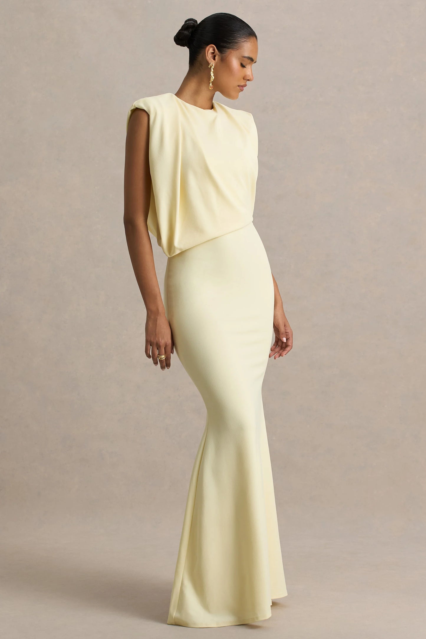 Meave Lemon Boat-Neck Maxi Dress With Draped Detail