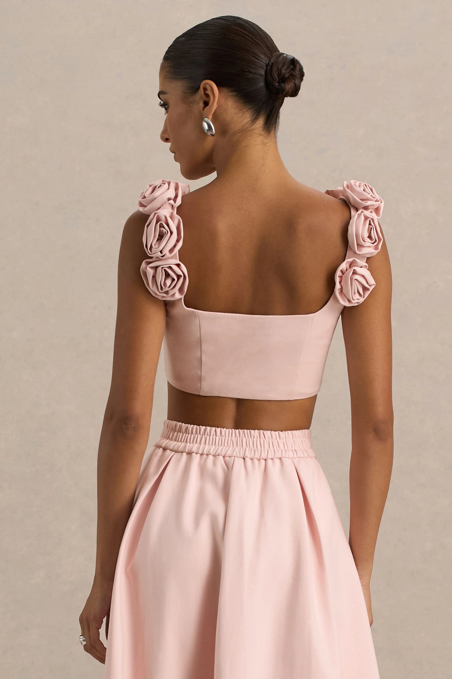 Blade Baby Pink Scoop-Neck Crop Top With Corsage Details