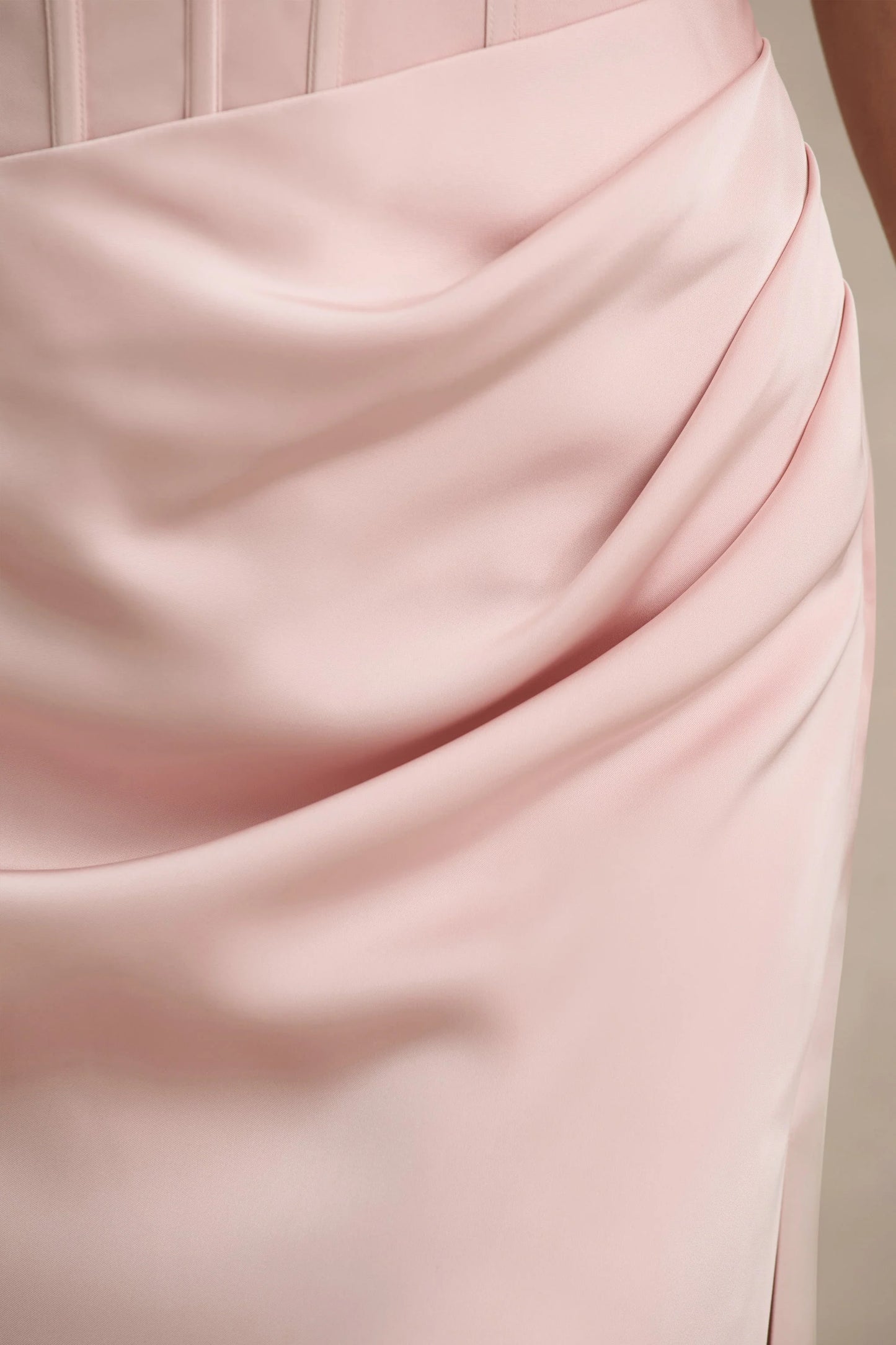 Joseline Pale Pink Satin Corset Wrap Maxi Dress With Scarf
