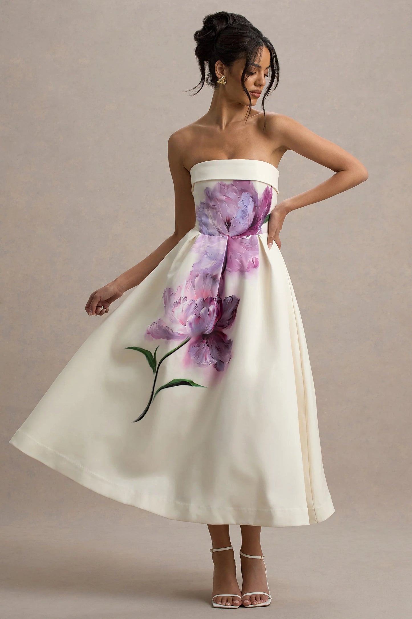 Annalise Peony Floral Print Bandeau Skater Midi Dress