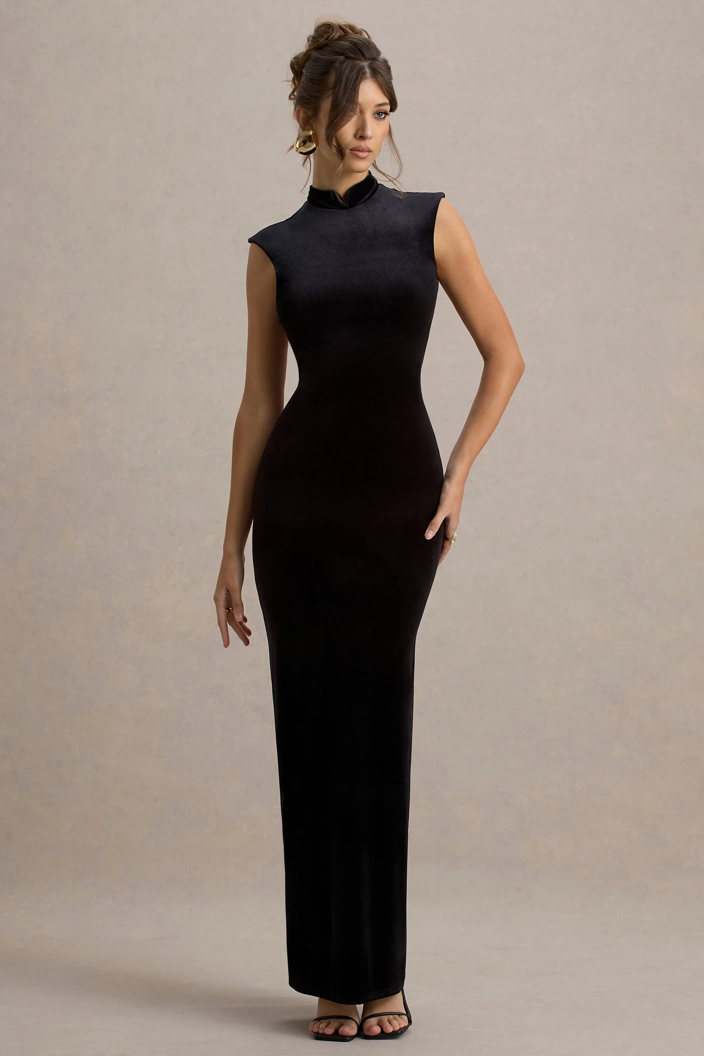 Samaria Black Velvet High-Neck Maxi Dress