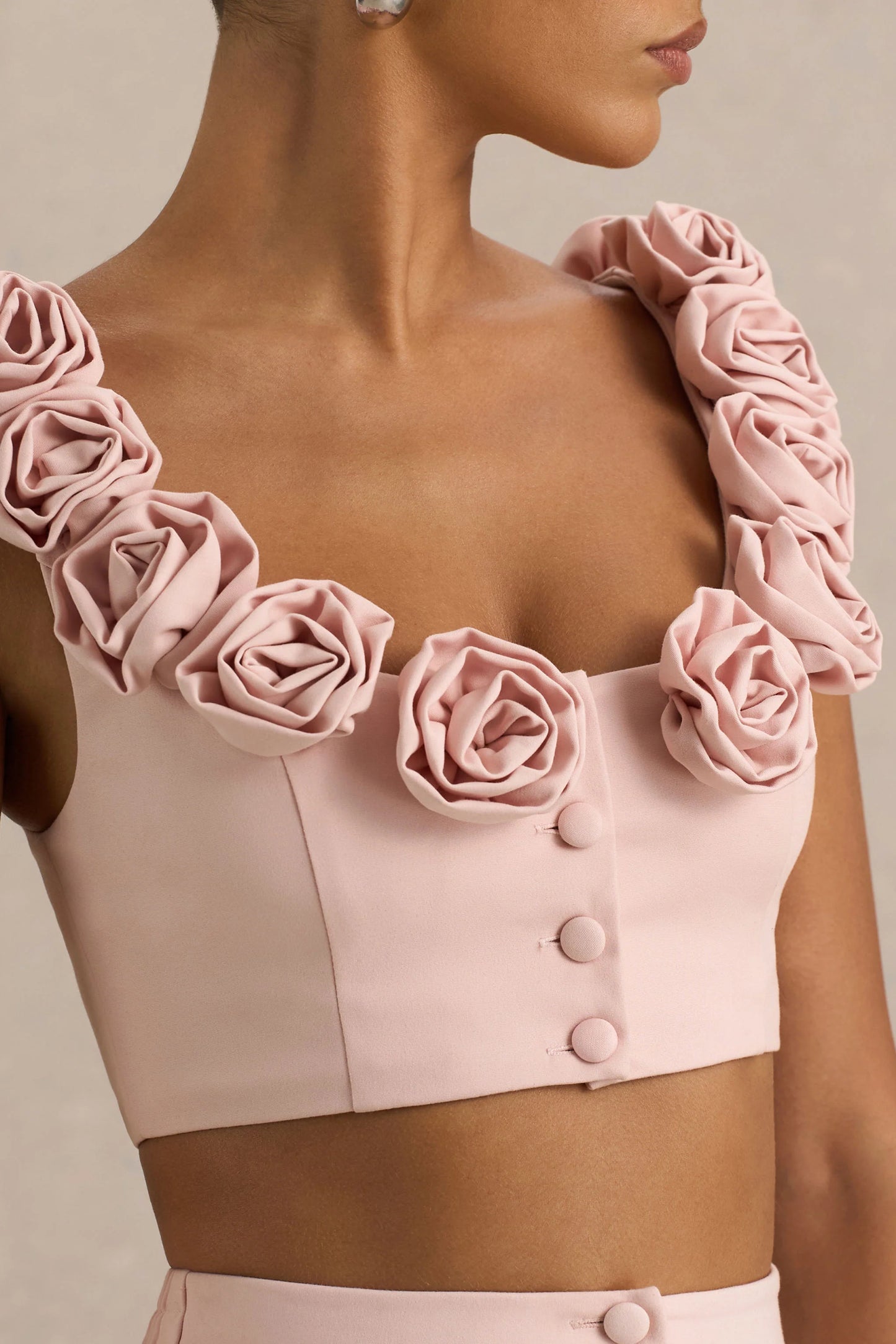 Blade Baby Pink Scoop-Neck Crop Top With Corsage Details