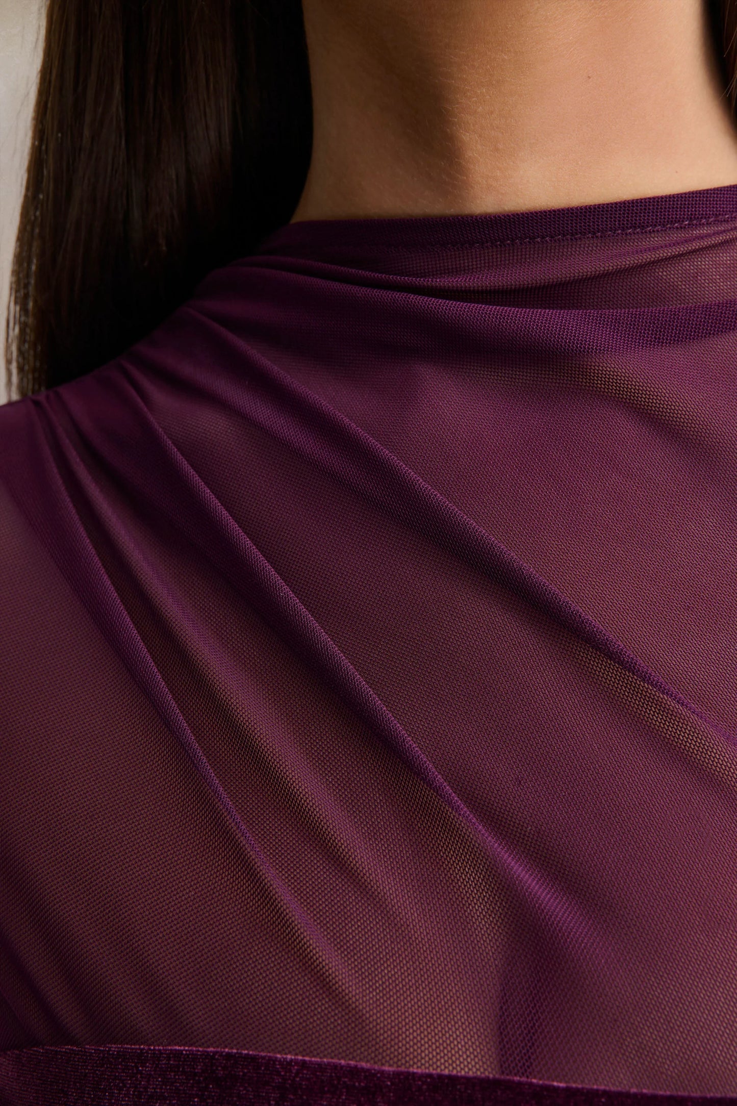 Cambria Plum Velvet High-Neck Maxi Dress With Draped-Detailing